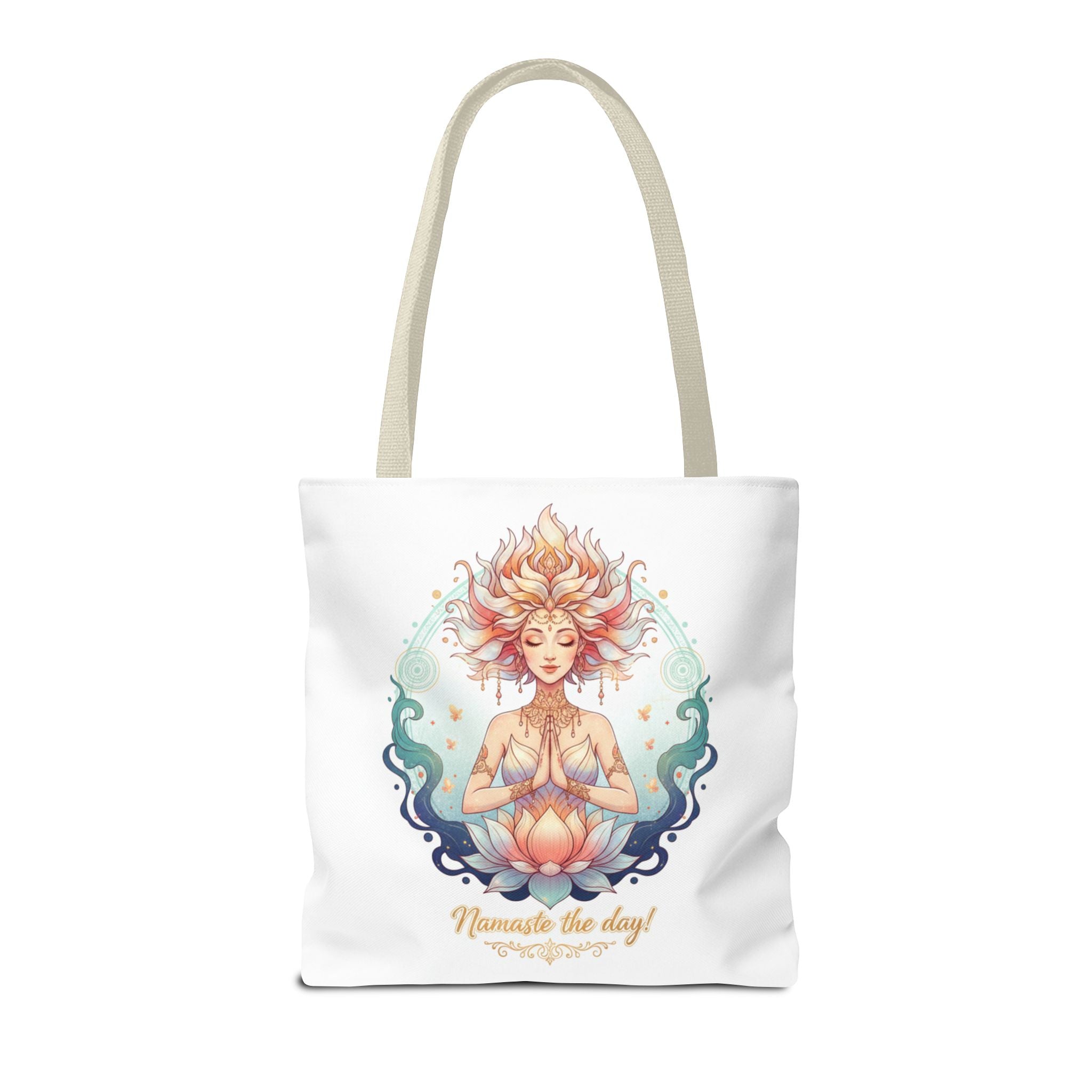 Yoga Lotus Tote Bag — "Namaste the day!" Meditation Canvas Tote