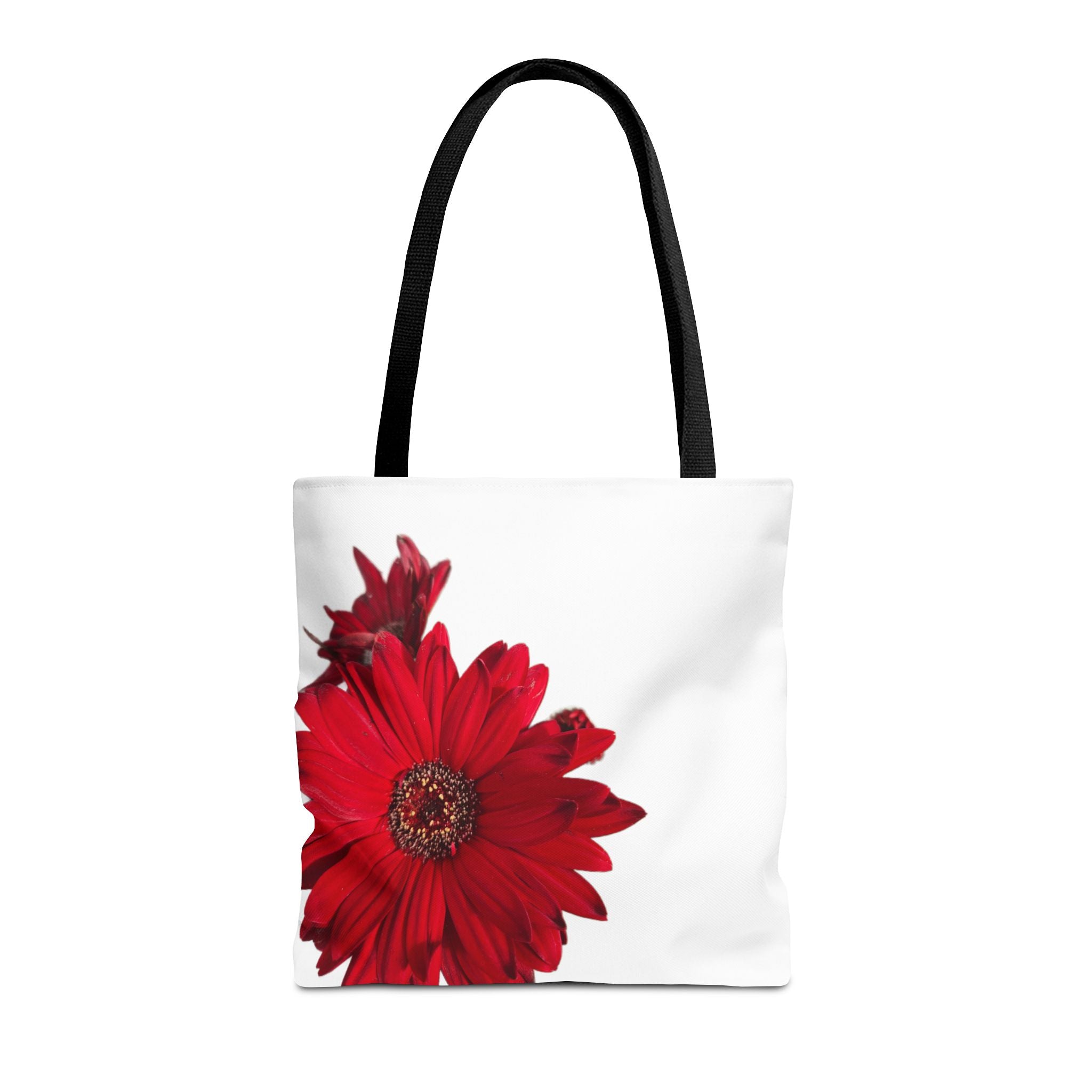 Red Gerbera Floral Tote Bag – Bright Daisy Print Canvas Tote