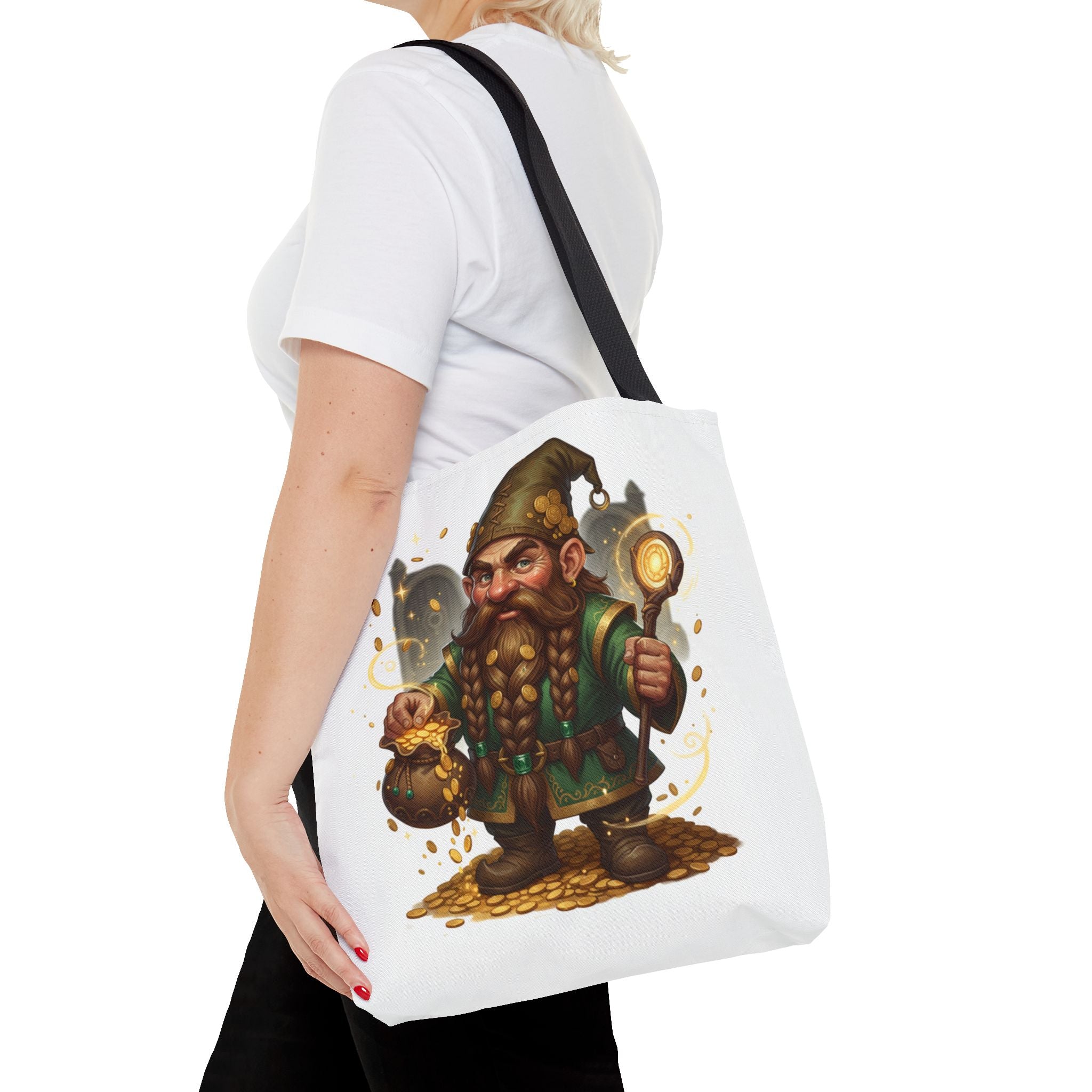 Gnome Goldkeeper Tote Bag – Fantasy Dwarf Coin Lover All-Over Print Tote