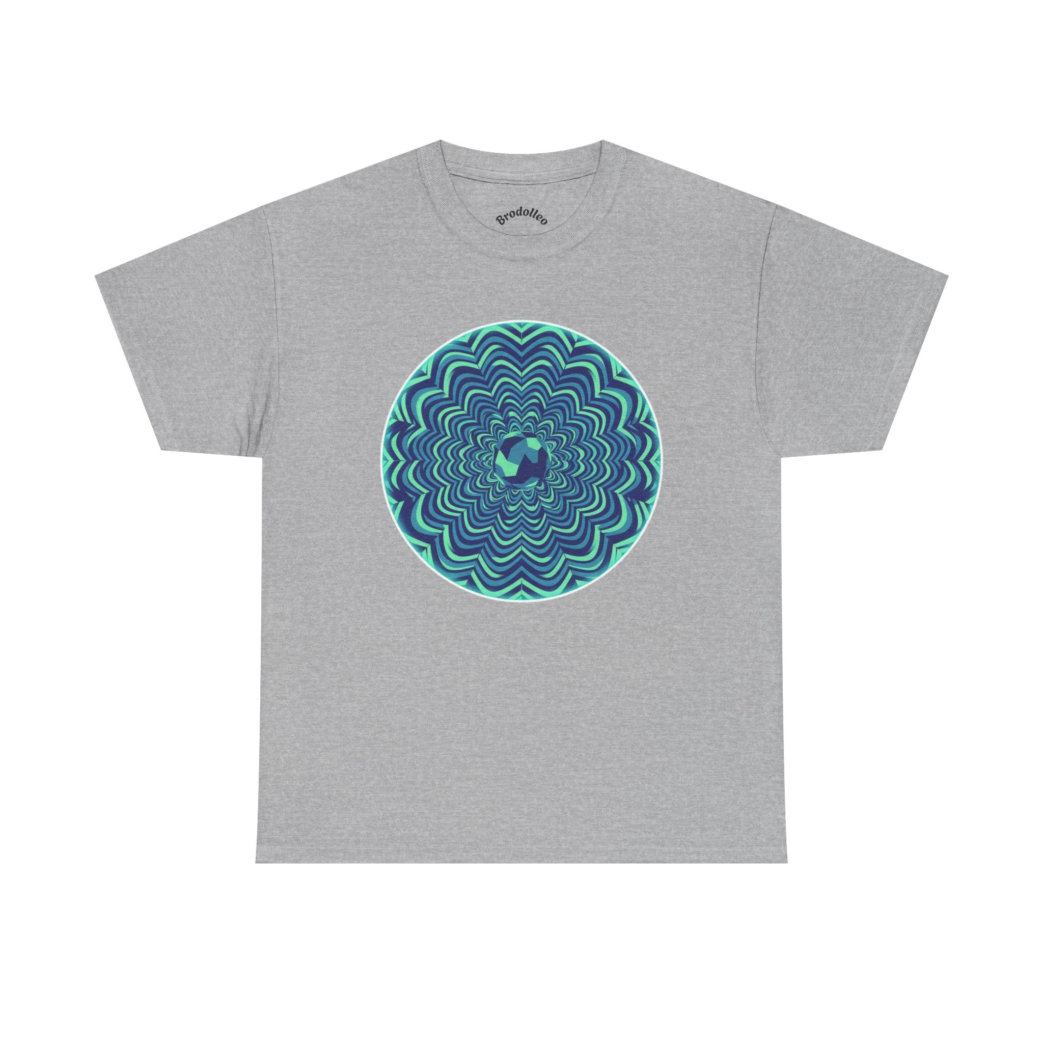 Psychedelic Mandala Tee — Blue Green Optical Spiral T-Shirt