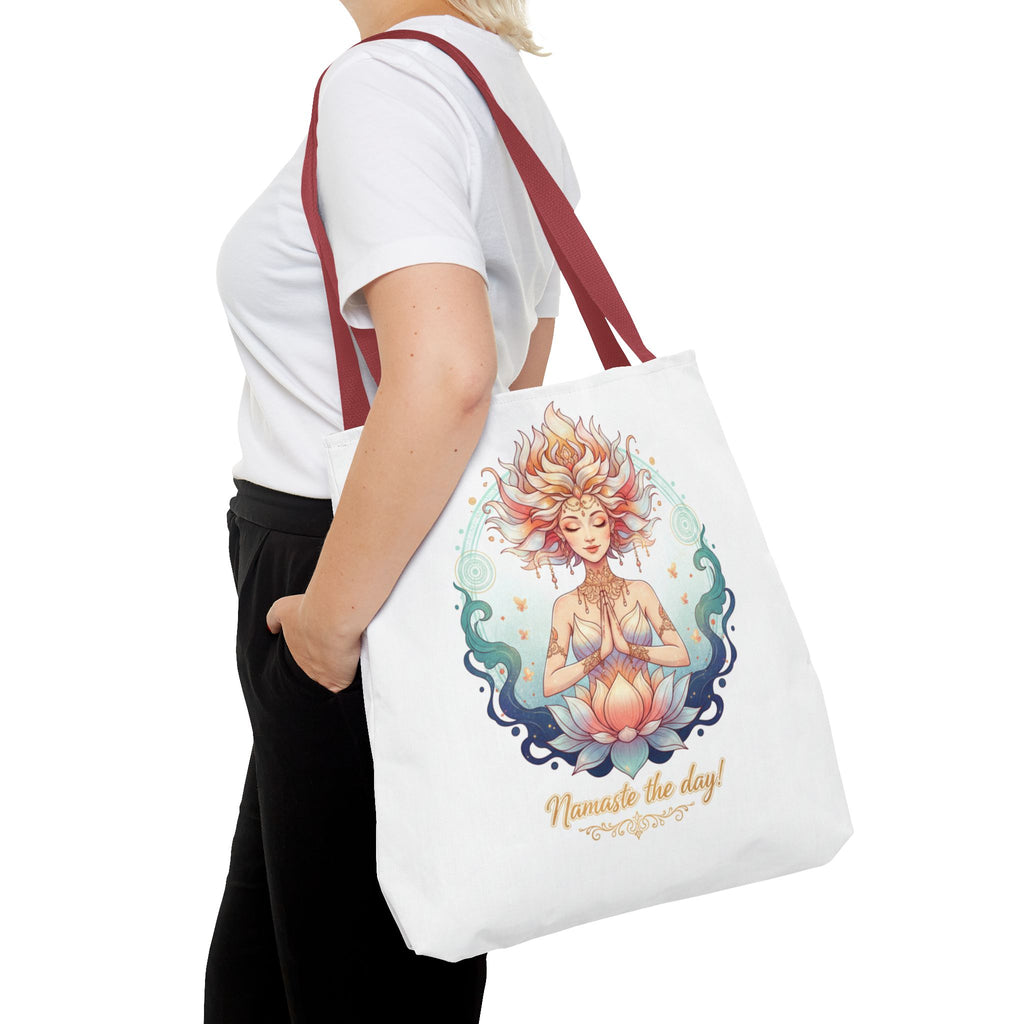 Yoga Lotus Tote Bag — "Namaste the day!" Meditation Canvas Tote