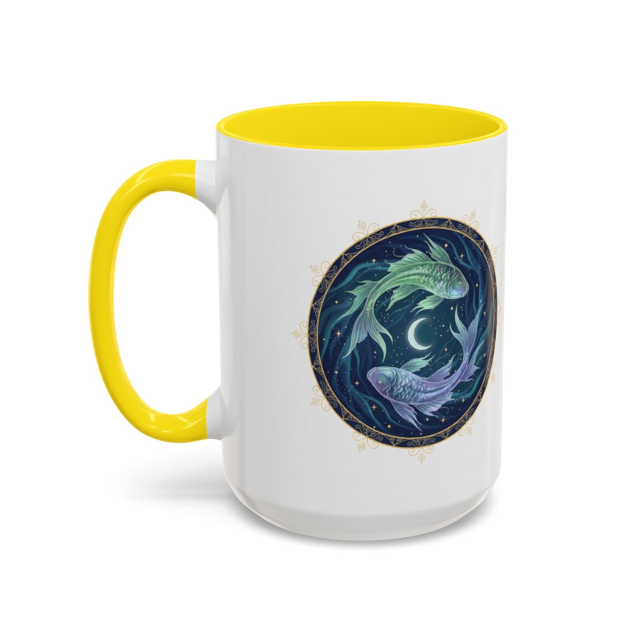 Koi Yin Yang Coffee Mug — Celestial Fish Moon Ceramic Accent Mug (11/15oz)