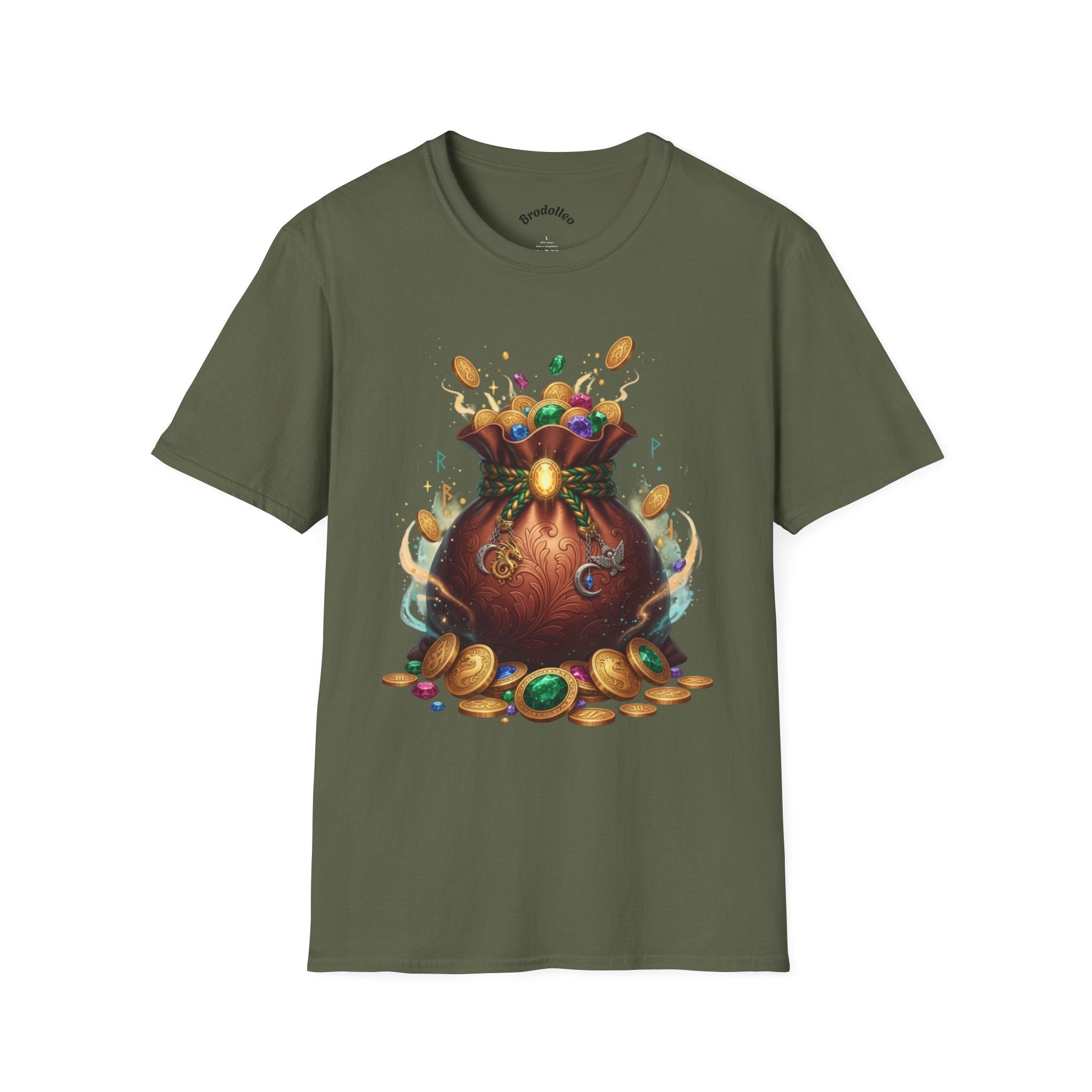 Treasure Pouch T-Shirt — Gold Coins & Gems Fantasy Graphic Tee
