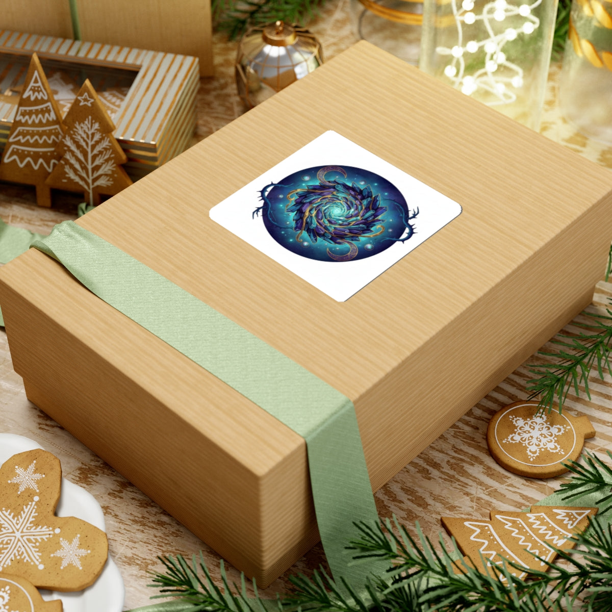 Mystic Crystal Spiral Sticker — Cosmic Blue Kiss-Cut Decal