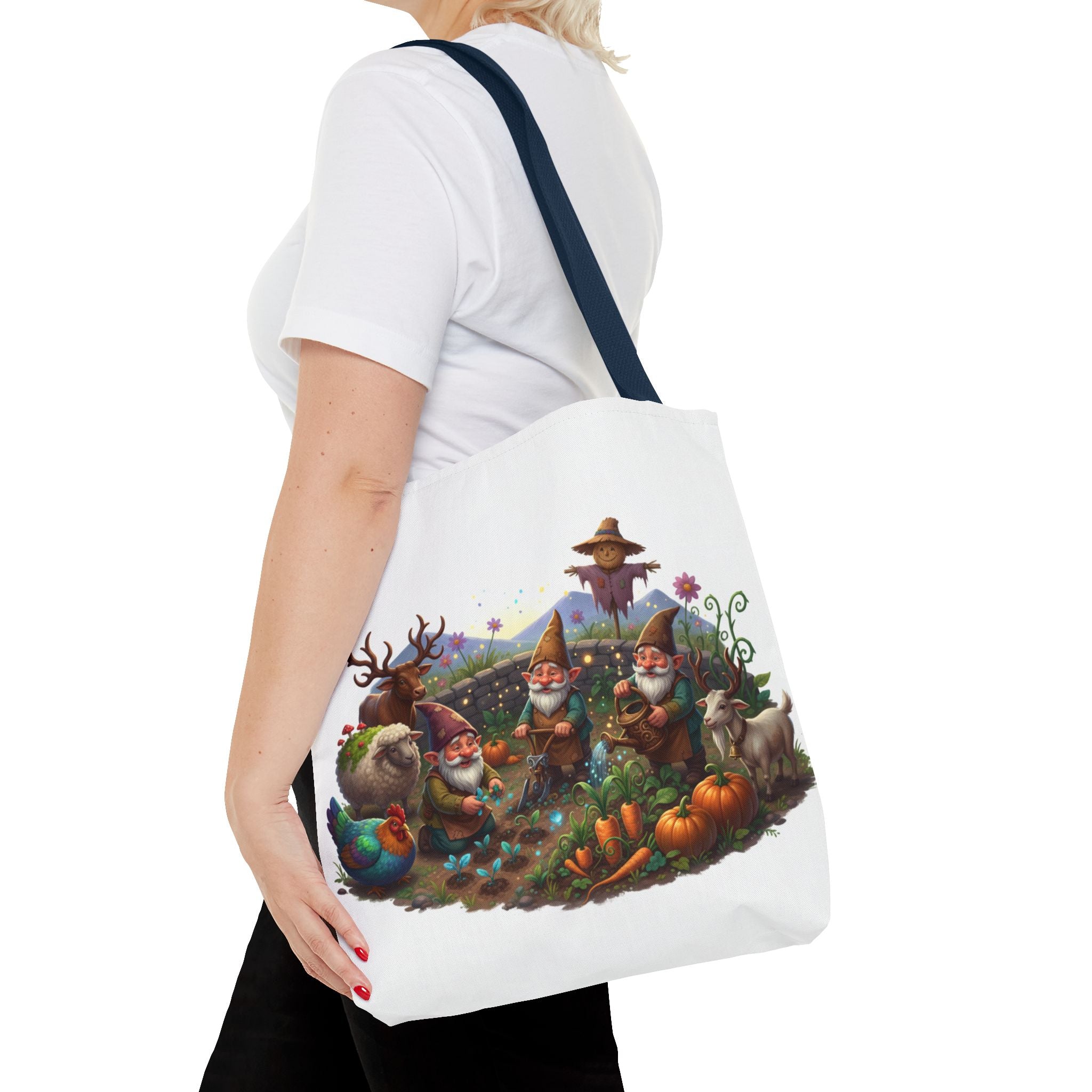 Gnome Garden Tote Bag — Whimsical Gnome & Pumpkin Illustration AOP Tote