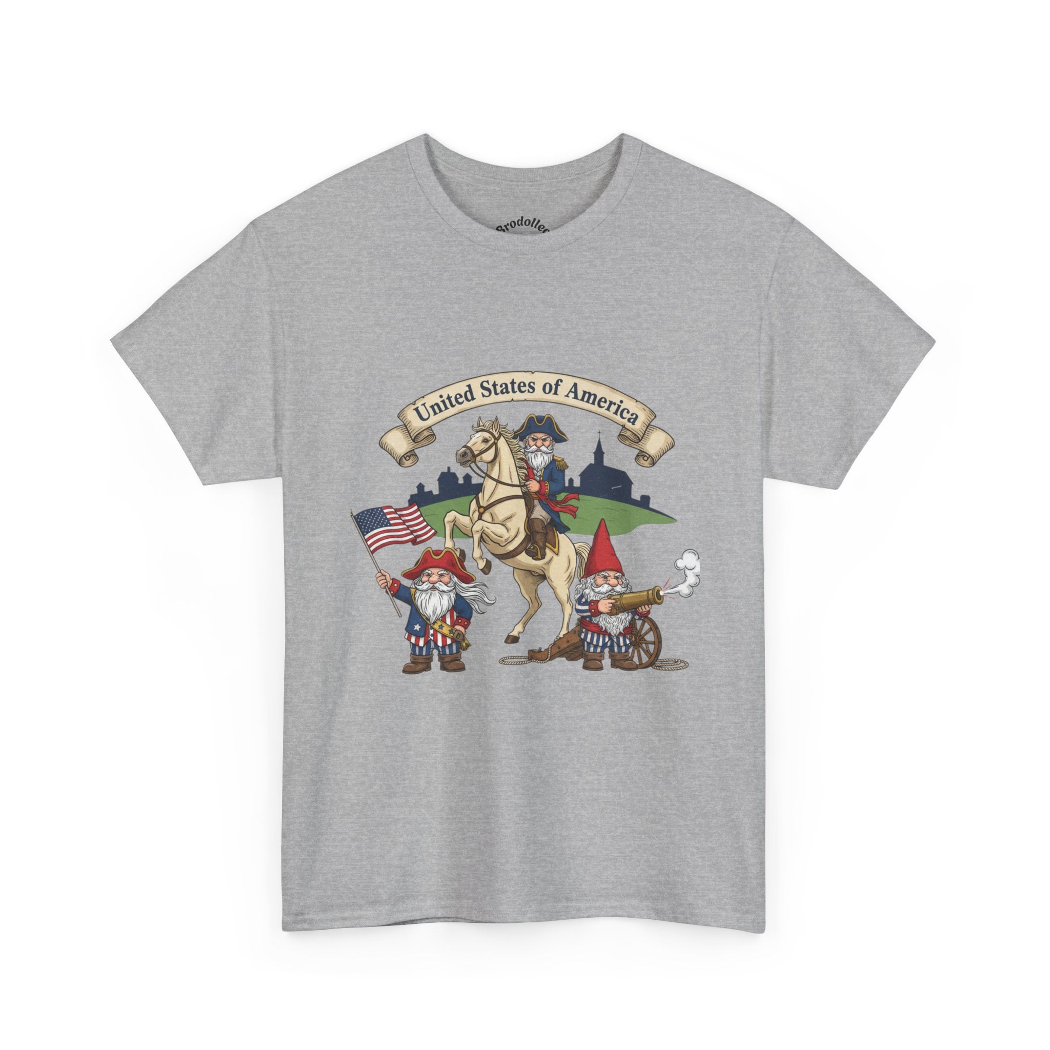 Patriotic Gnome & Horse Tee — "United States of America" Graphic T-Shirt