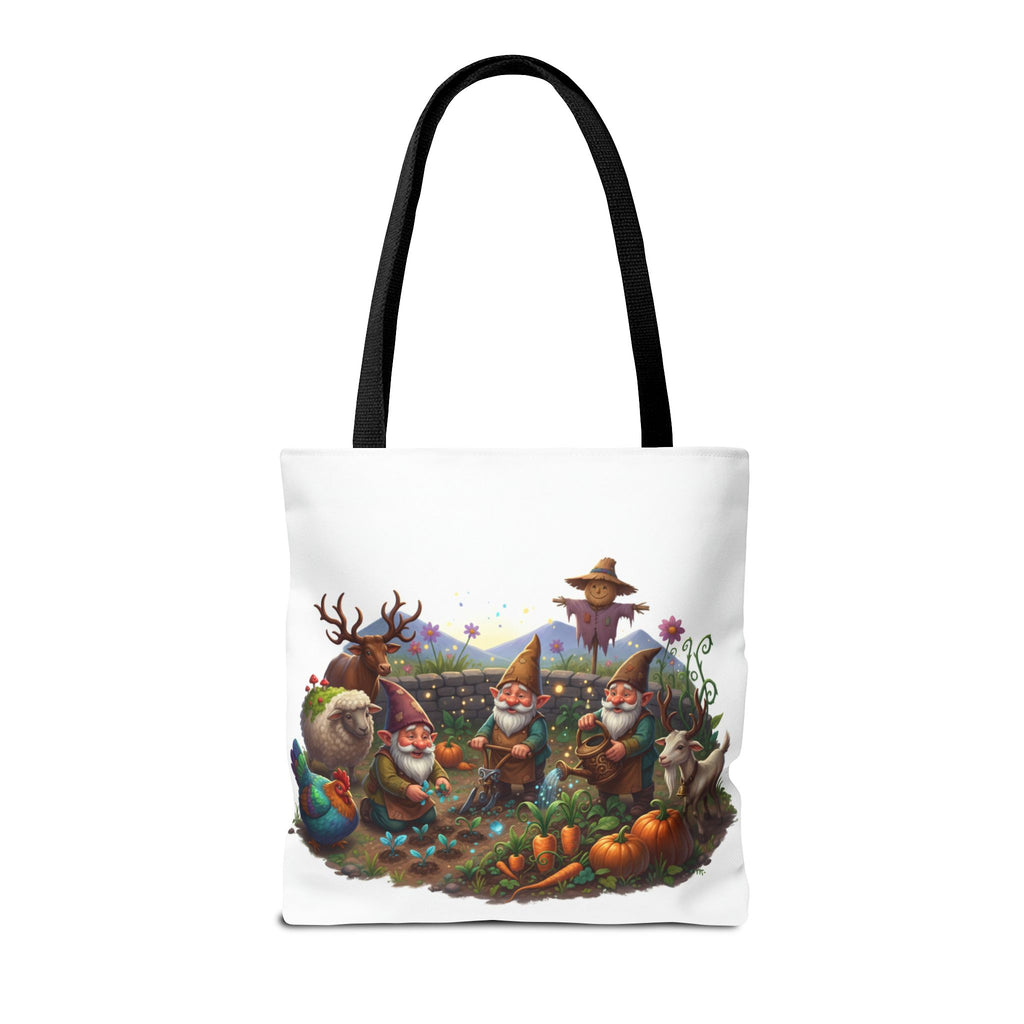 Gnome Garden Tote Bag — Whimsical Gnome & Pumpkin Illustration AOP Tote