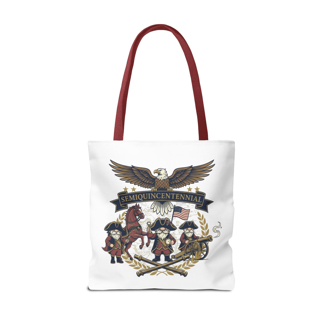 Semiquincentennial Patriotic Tote Bag — Eagle, Colonial Soldiers & Flags All-Over Print
