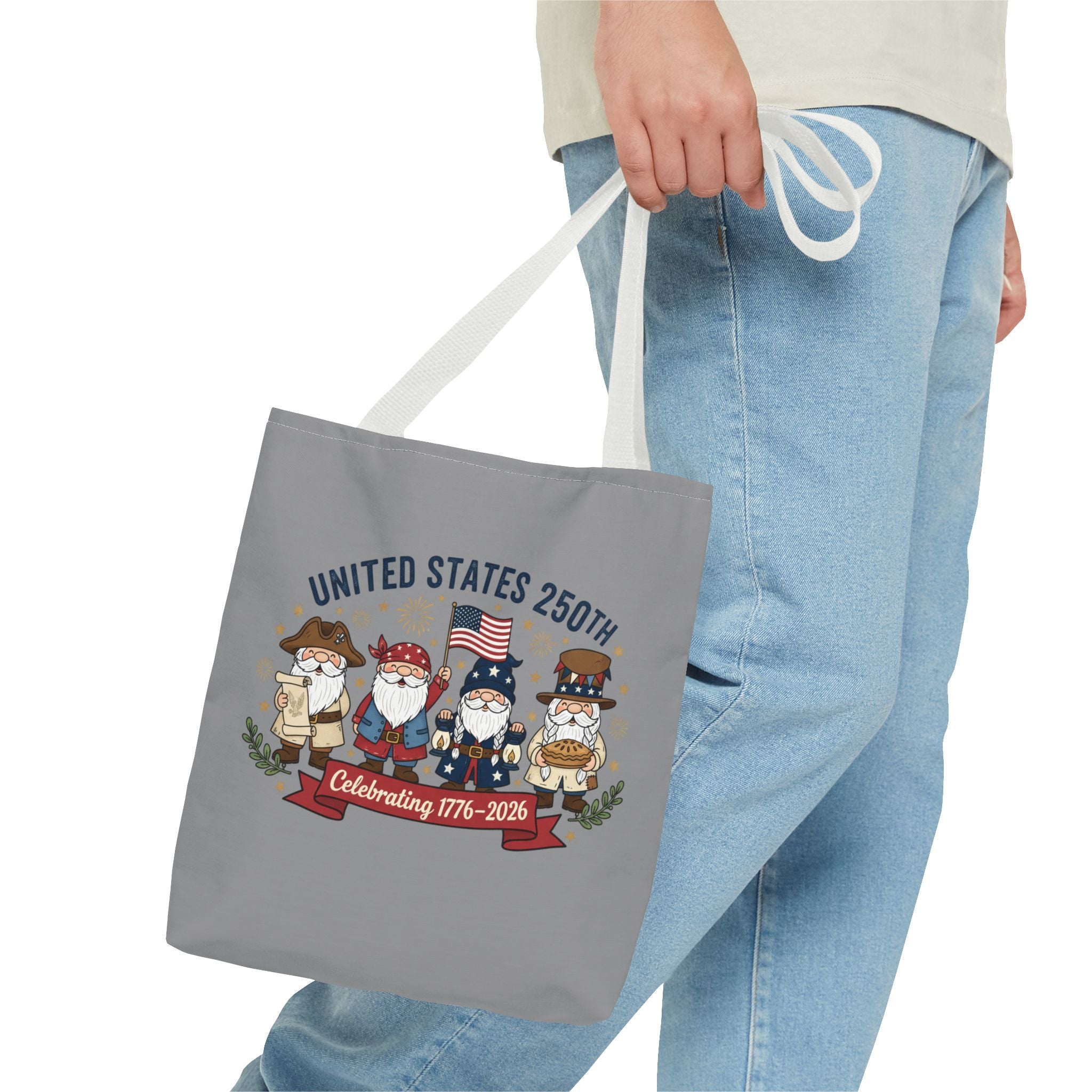 United States 250th Tote Bag — Celebrating 1776–2026 Patriotic Gnome Design