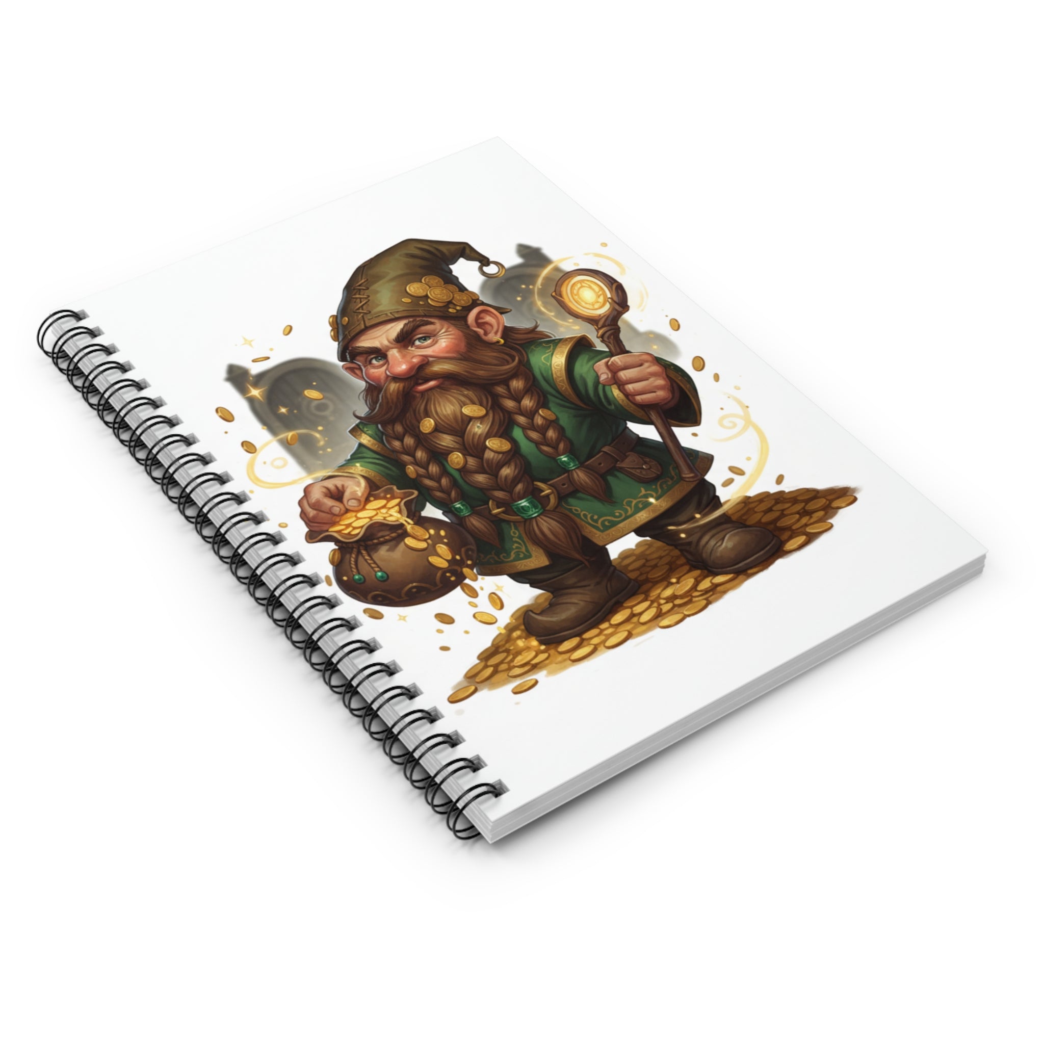 Dwarf Treasure Spiral Notebook — Ruled Journal with Gold-Seeking Gnome Design