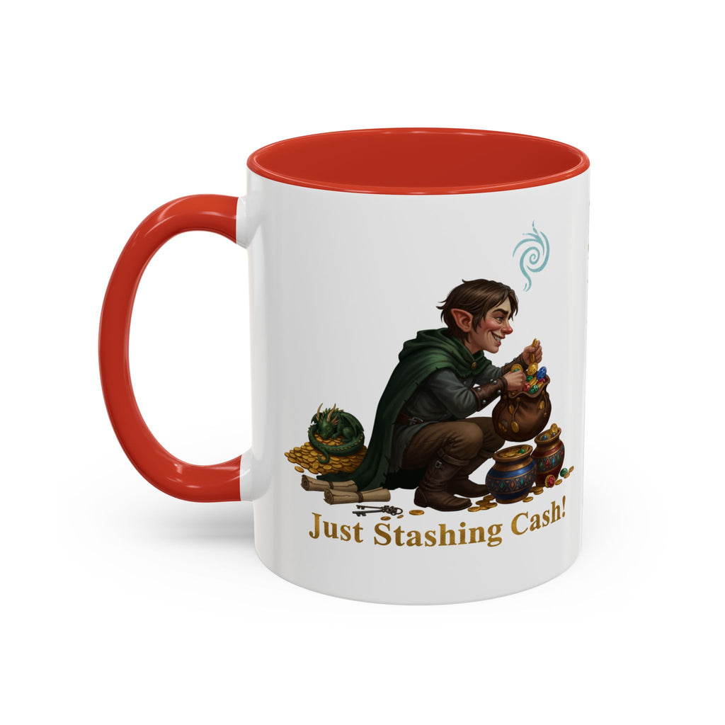 Accent Coffee Mug — "Just Stashing Cash!" Fantasy Gnome Money Mug (11/15oz)
