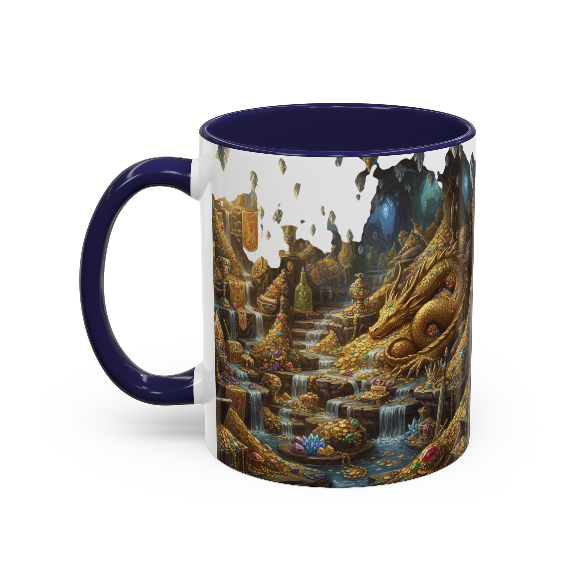 Dragon Hoard Accent Coffee Mug — Fantasy Treasure Landscape (11/15 oz)