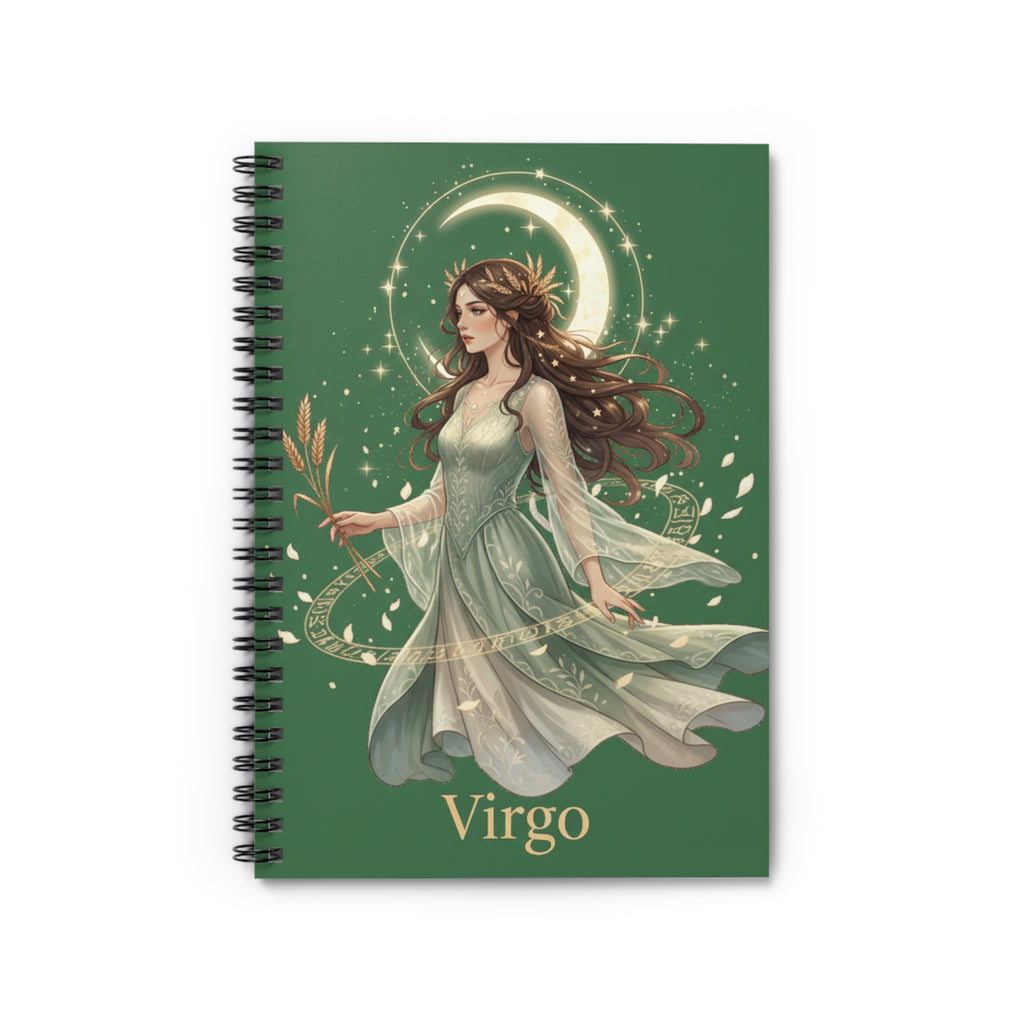 Virgo Astrology Spiral Notebook — Ruled Journal with Celestial Maiden Design