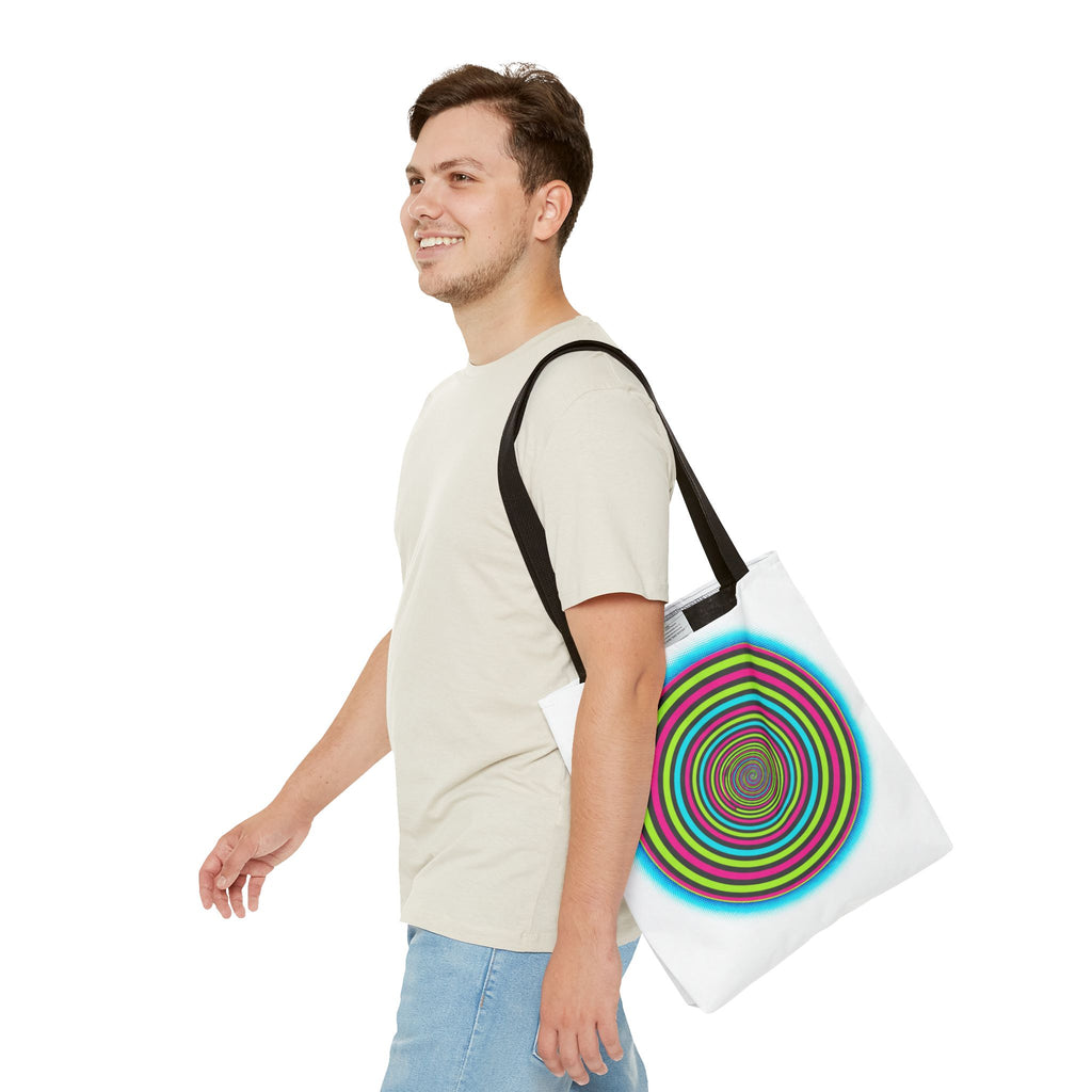 Psychedelic Spiral Tote Bag — Colorful Vortex All-Over Print Tote