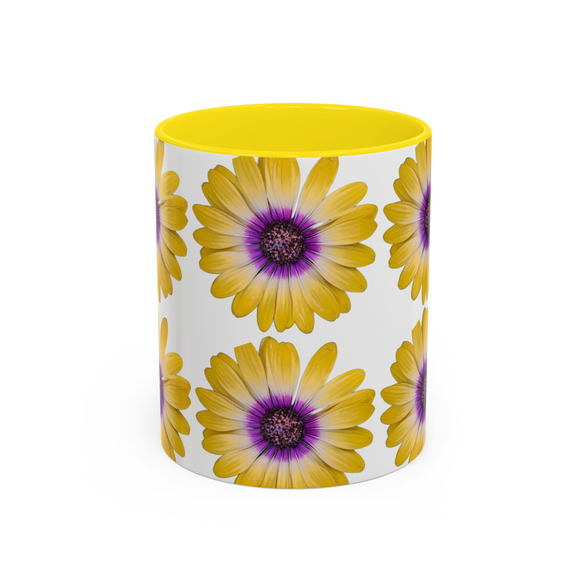 Yellow Purple Daisy Accent Coffee Mug – Floral Pattern 11/15oz