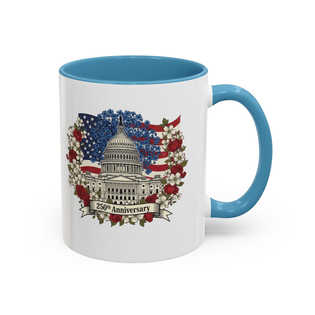 Capitol 250th Anniversary Accent Coffee Mug – Patriotic American Flag Floral Design (11/15oz)