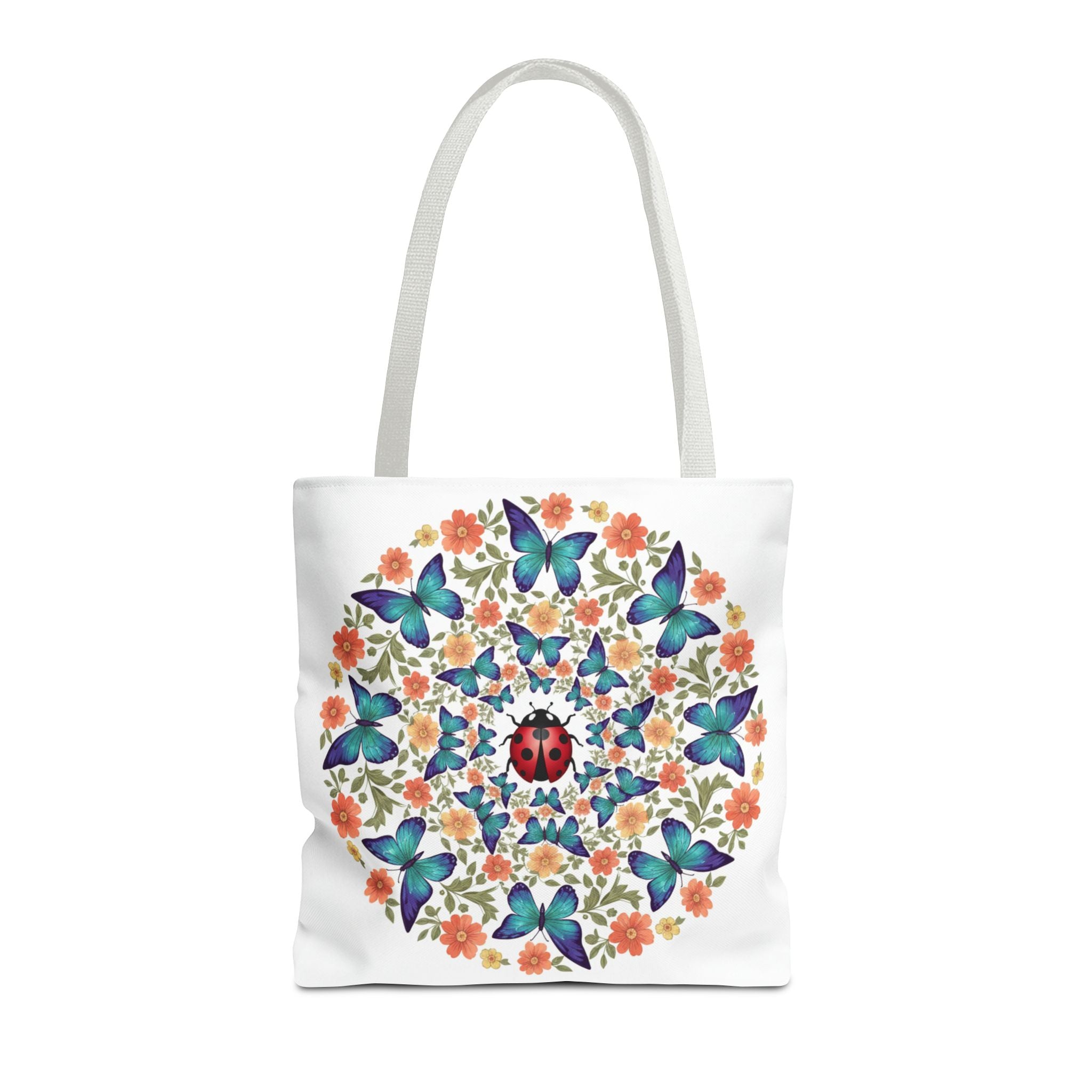 Butterfly & Ladybug Floral Tote Bag – Boho Mandala AOP Beach & Market Bag