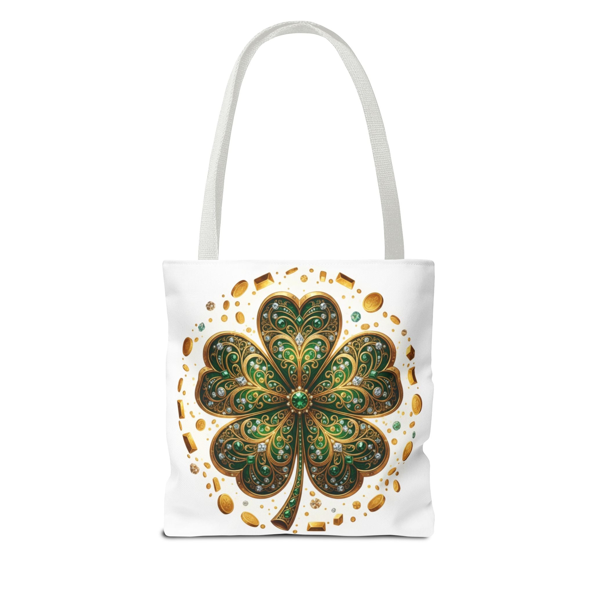 Celtic Shamrock Tote Bag — Green Four-Leaf Clover St. Patrick’s Day All-Over Print