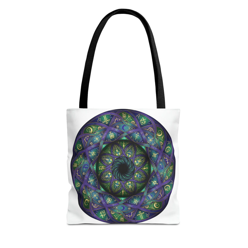 Mystic Mandala Tote Bag — Purple Green Spiral All-Over Print