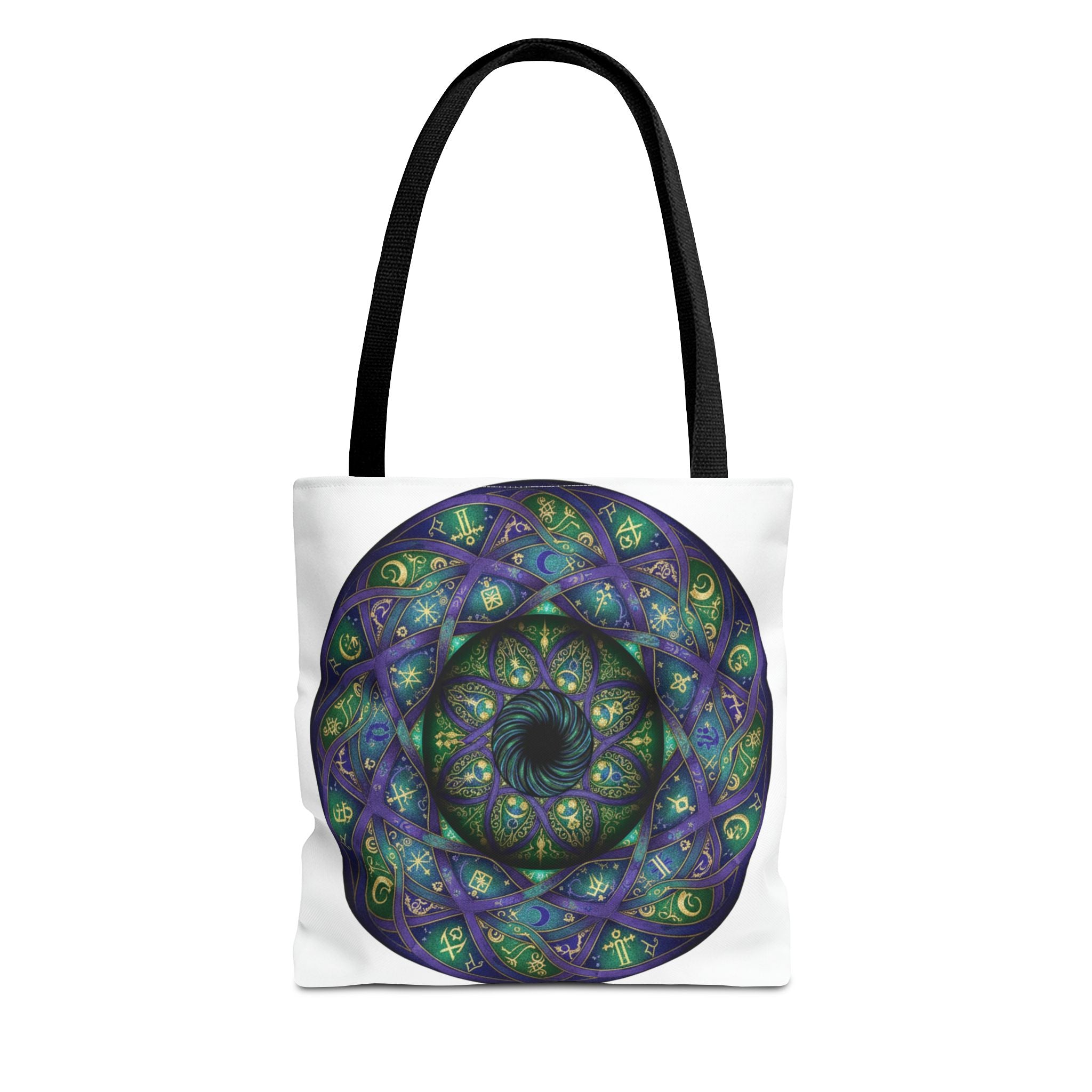 Mystic Mandala Tote Bag — Purple Green Spiral All-Over Print