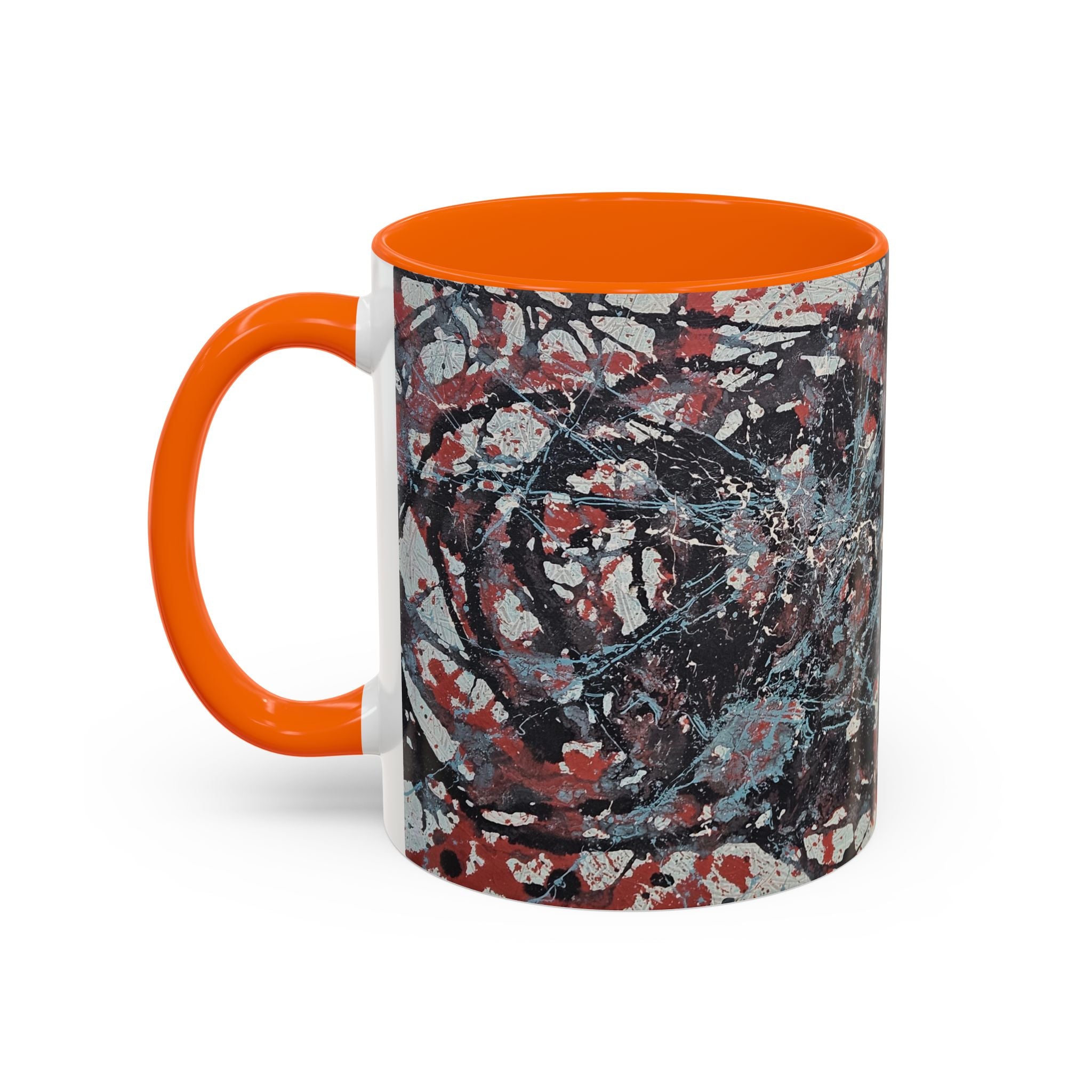 Abstract Splatter Accent Coffee Mug — Red, Black & White Artistic Design (11/15oz)