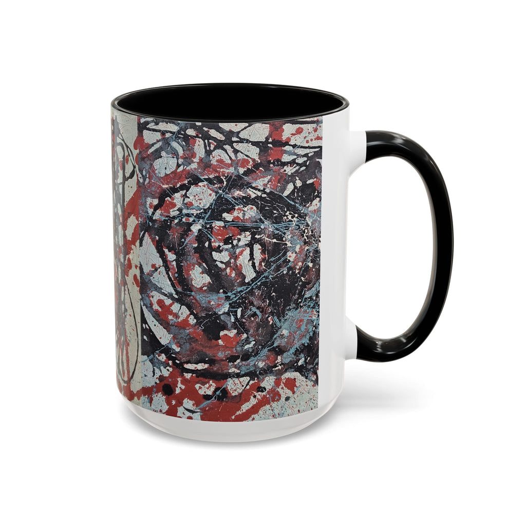 Abstract Splatter Accent Coffee Mug — Red, Black & White Artistic Design (11/15oz)