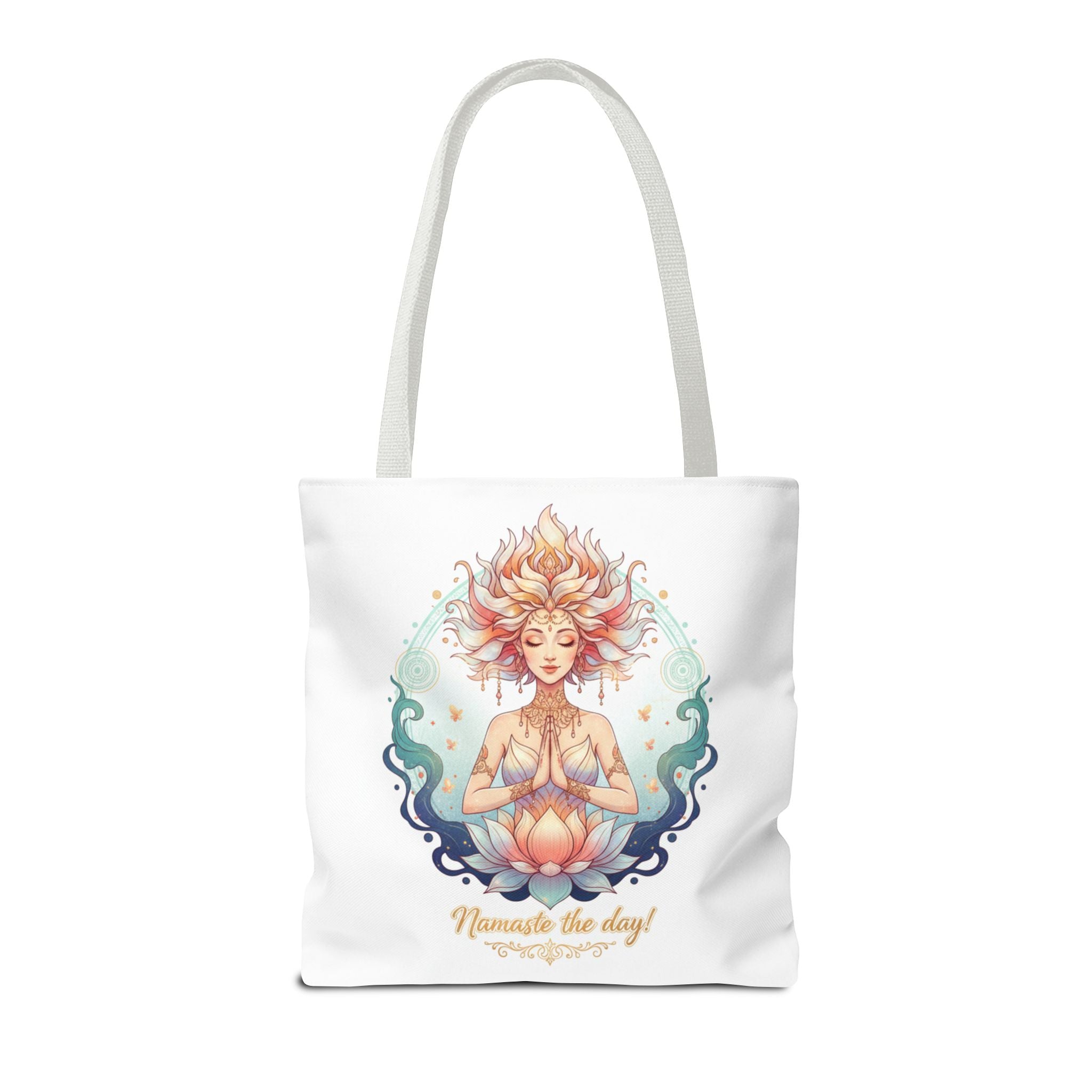 Yoga Lotus Tote Bag — "Namaste the day!" Meditation Canvas Tote
