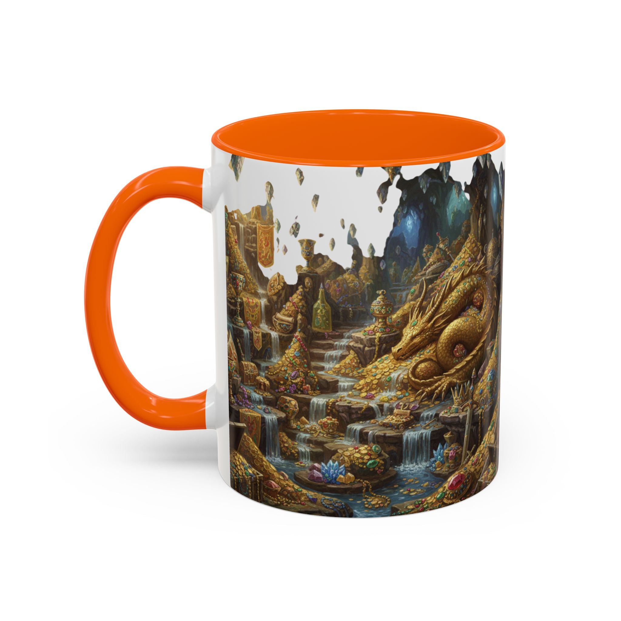 Dragon Hoard Accent Coffee Mug — Fantasy Treasure Landscape (11/15 oz)