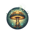 Psychedelic Golden Mushroom Kiss-Cut Sticker — Mystical Forest Laptop Decal