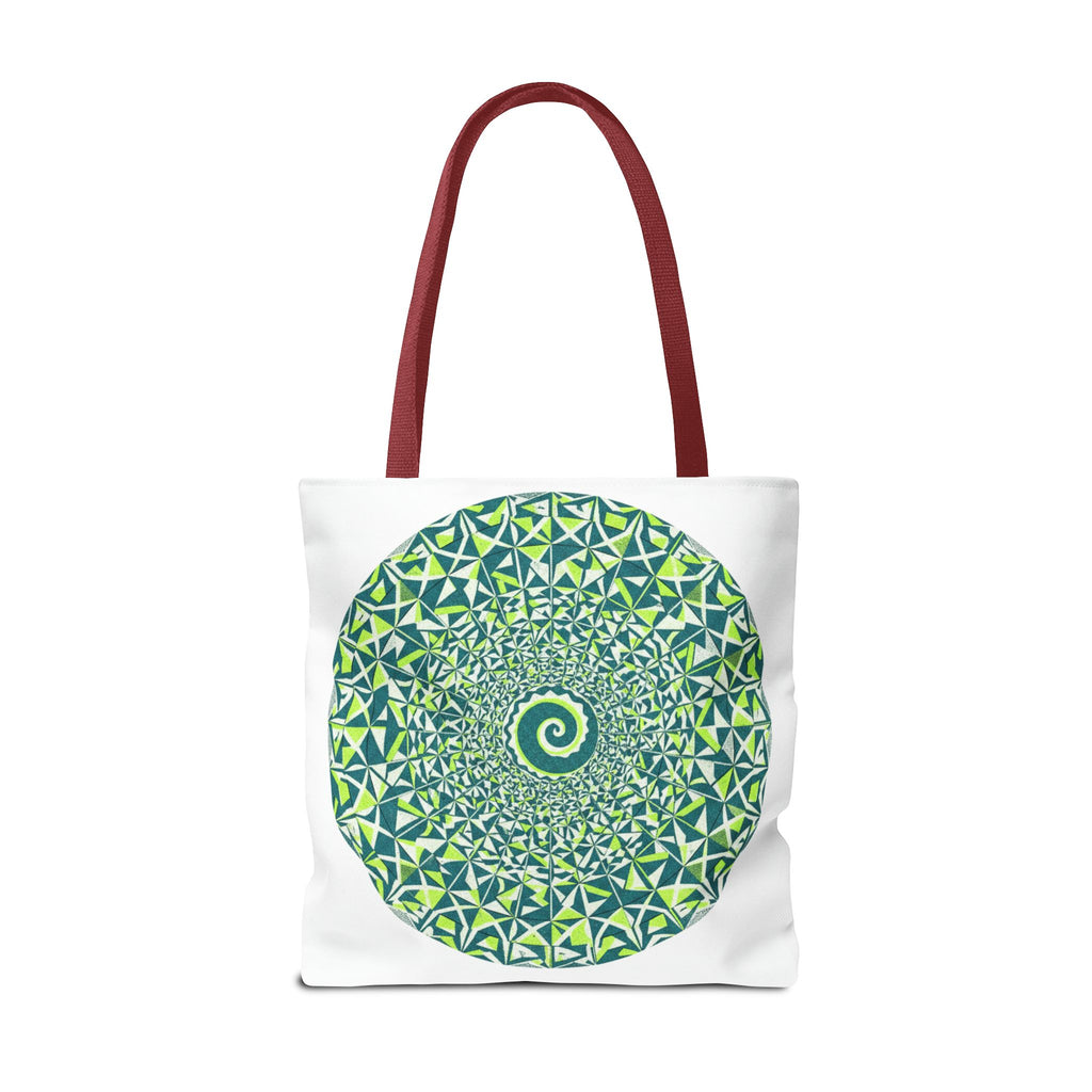 Spiral Mandala Tote Bag — Green Geometric All-Over Print Tote