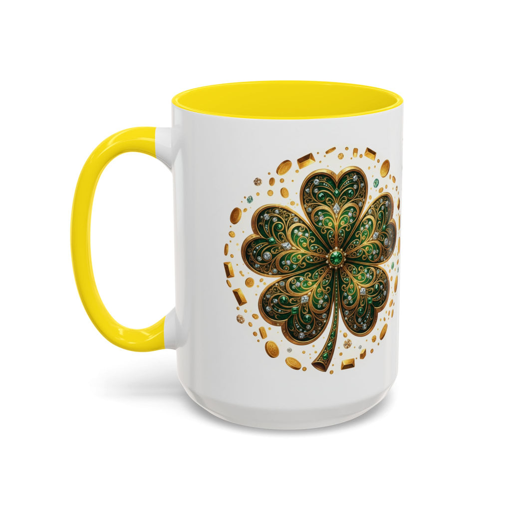 St. Patrick's Shamrock Coffee Mug — "Money Flows to Me" Lucky Charm Accent Mug