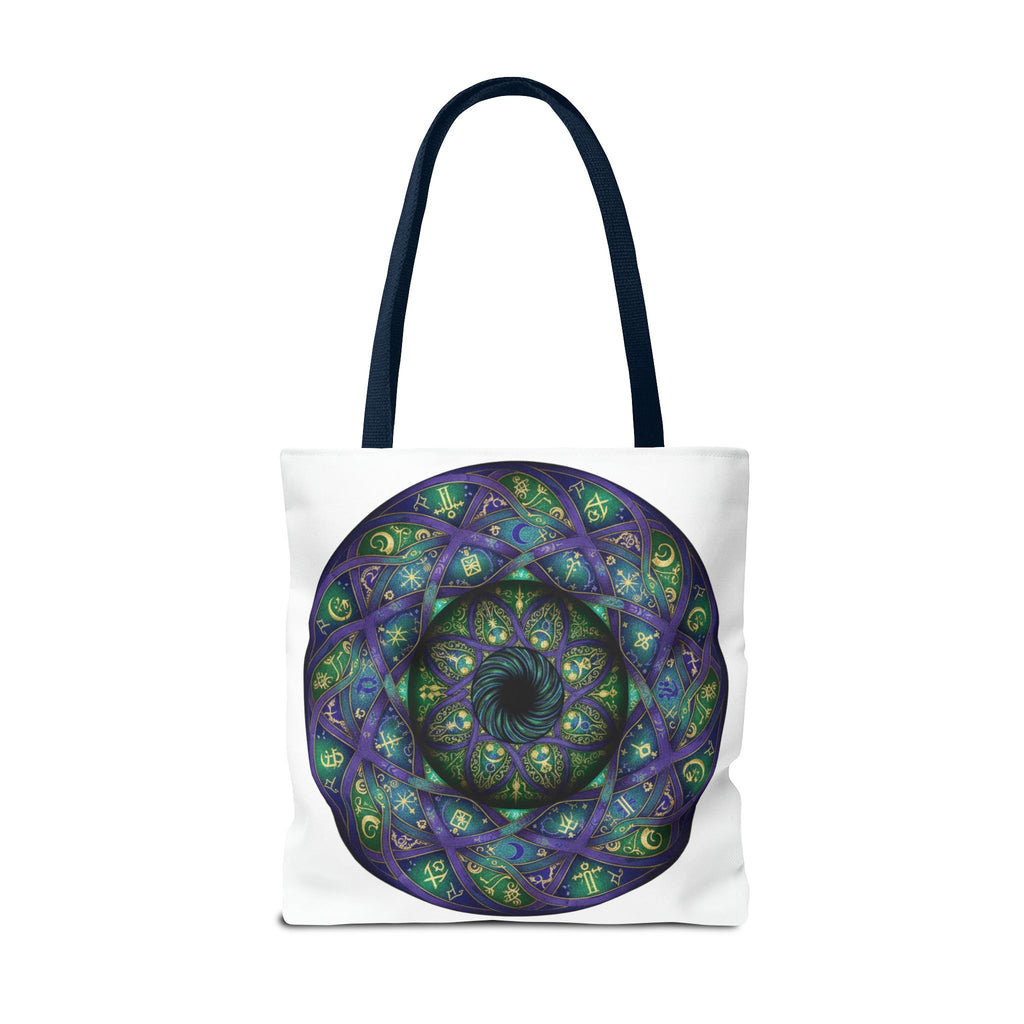 Mystic Mandala Tote Bag — Purple Green Spiral All-Over Print
