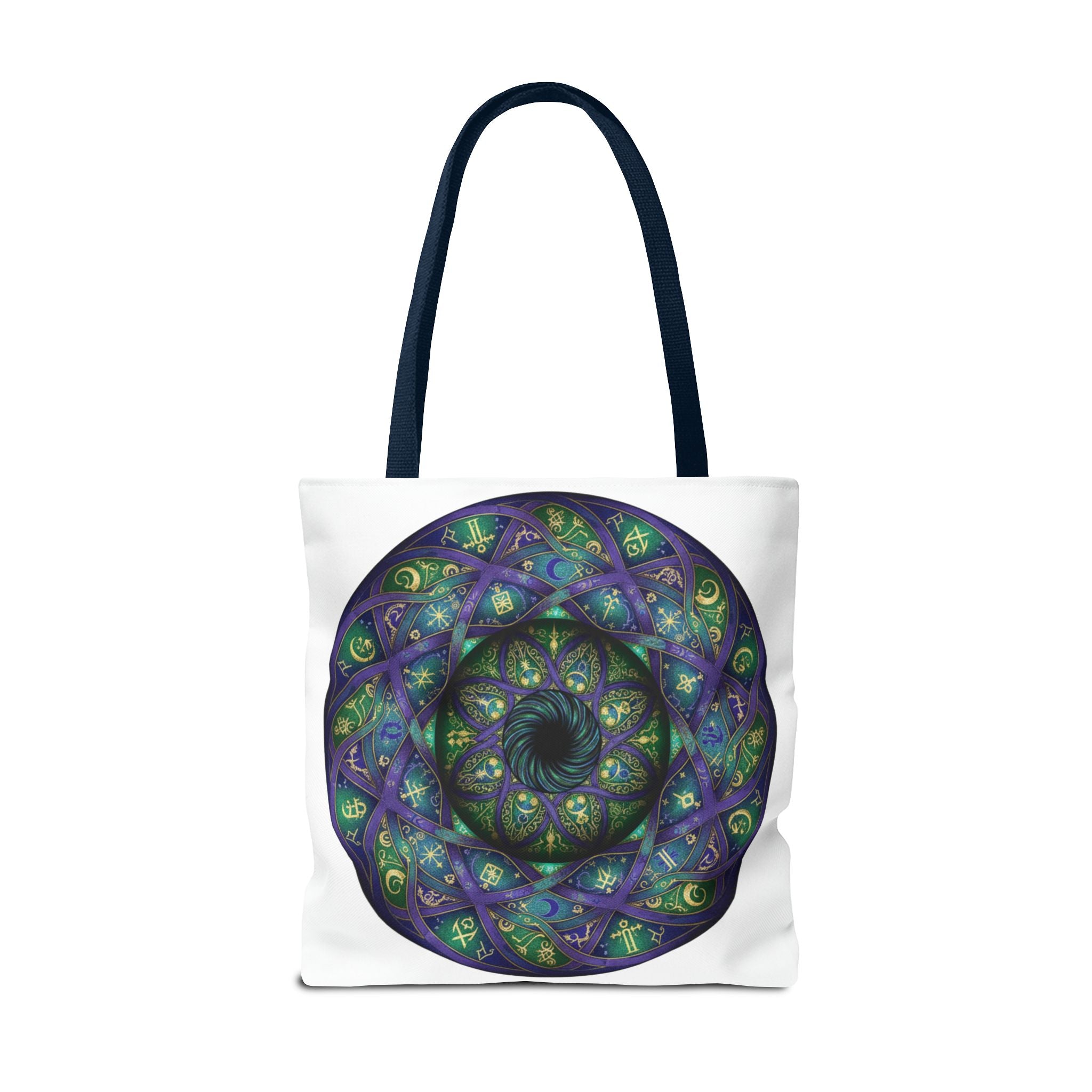 Mystic Mandala Tote Bag — Purple Green Spiral All-Over Print