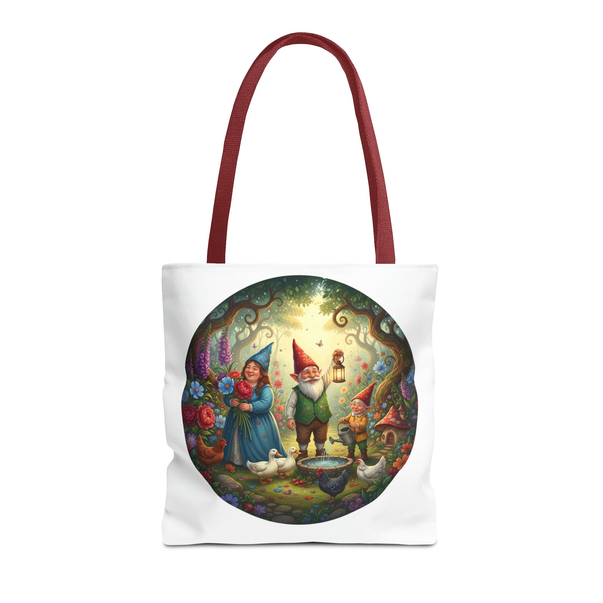 Gnome Garden Tote Bag — Whimsical Fairy Tale Circle Art