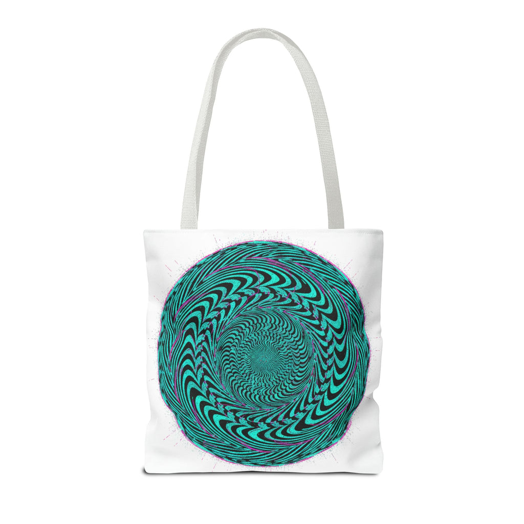 Psychedelic Spiral Tote Bag — Teal Optical Illusion All-Over Print