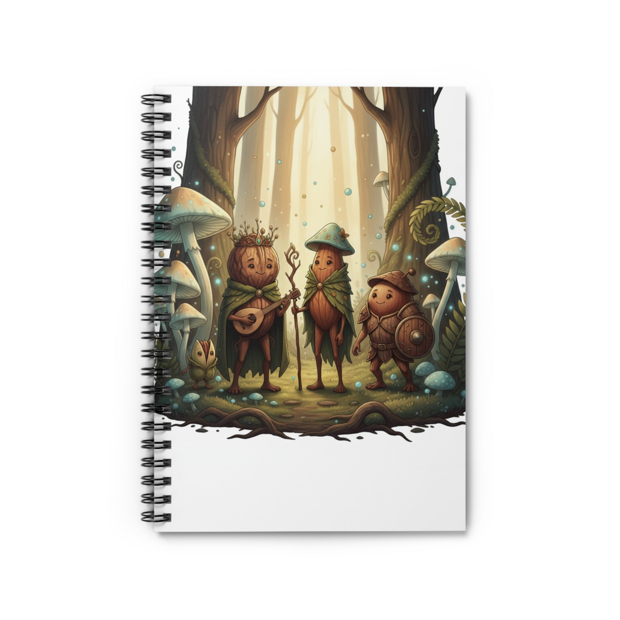 Whimsical Forest Folk Spiral Notebook — Ruled Journal with Mushroom Band Artwork