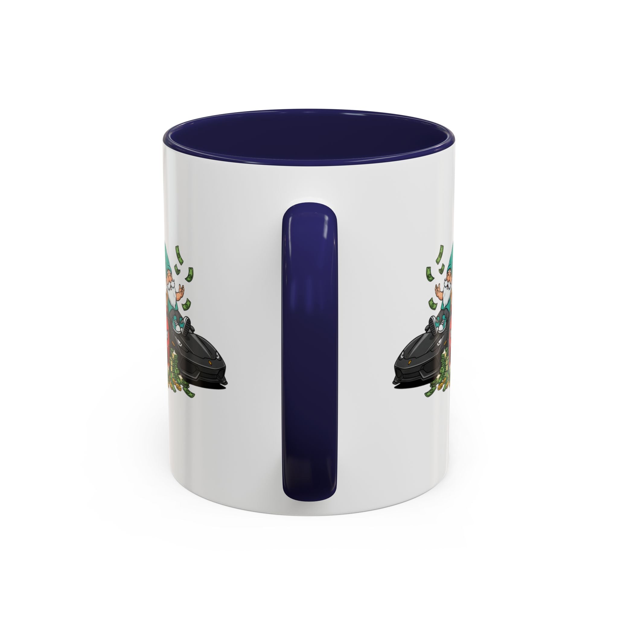 Gnome Car Crew Accent Coffee Mug — Racing Gnomes with Sports Cars (11/15oz)