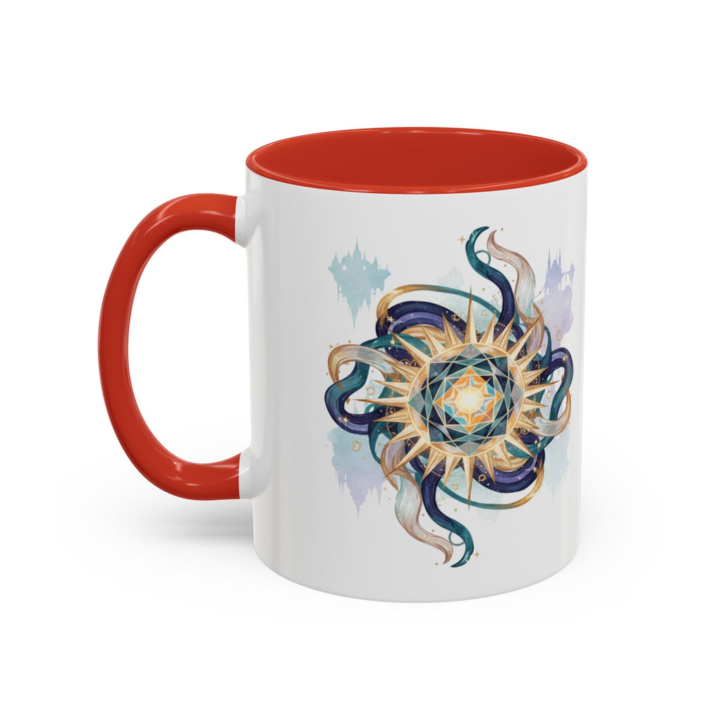 Celestial Nautilus Accent Coffee Mug — Ocean Sun Compass Art (11/15oz)