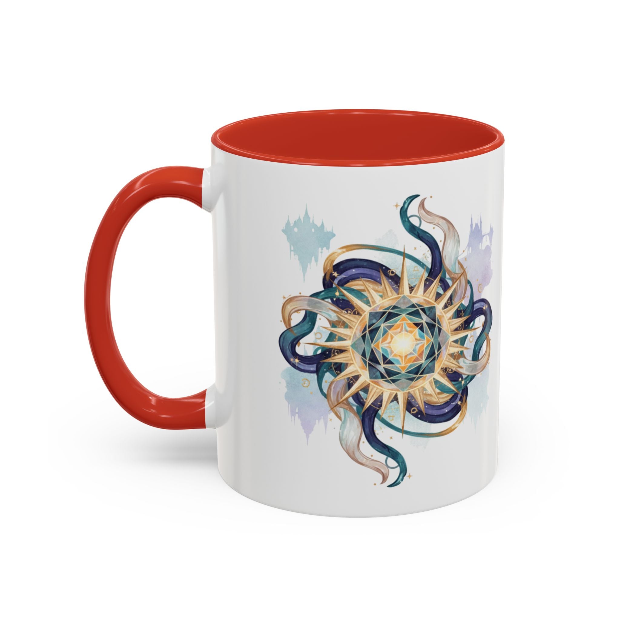Celestial Nautilus Accent Coffee Mug — Ocean Sun Compass Art (11/15oz)