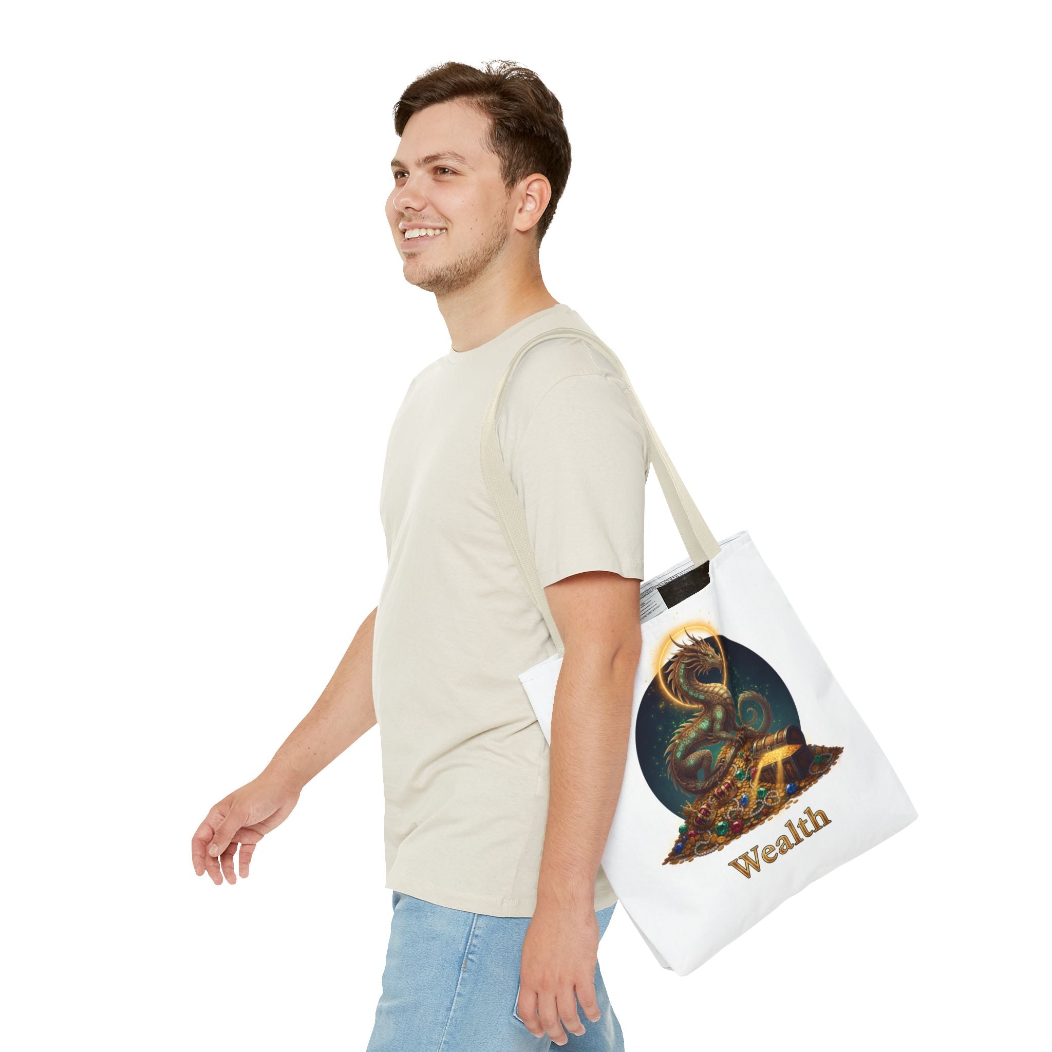 Wealth Dragon Tote Bag — Fantasy Dragon Treasure Illustration Tote