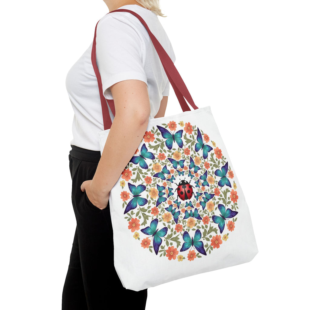 Butterfly & Ladybug Floral Tote Bag – Boho Mandala AOP Beach & Market Bag