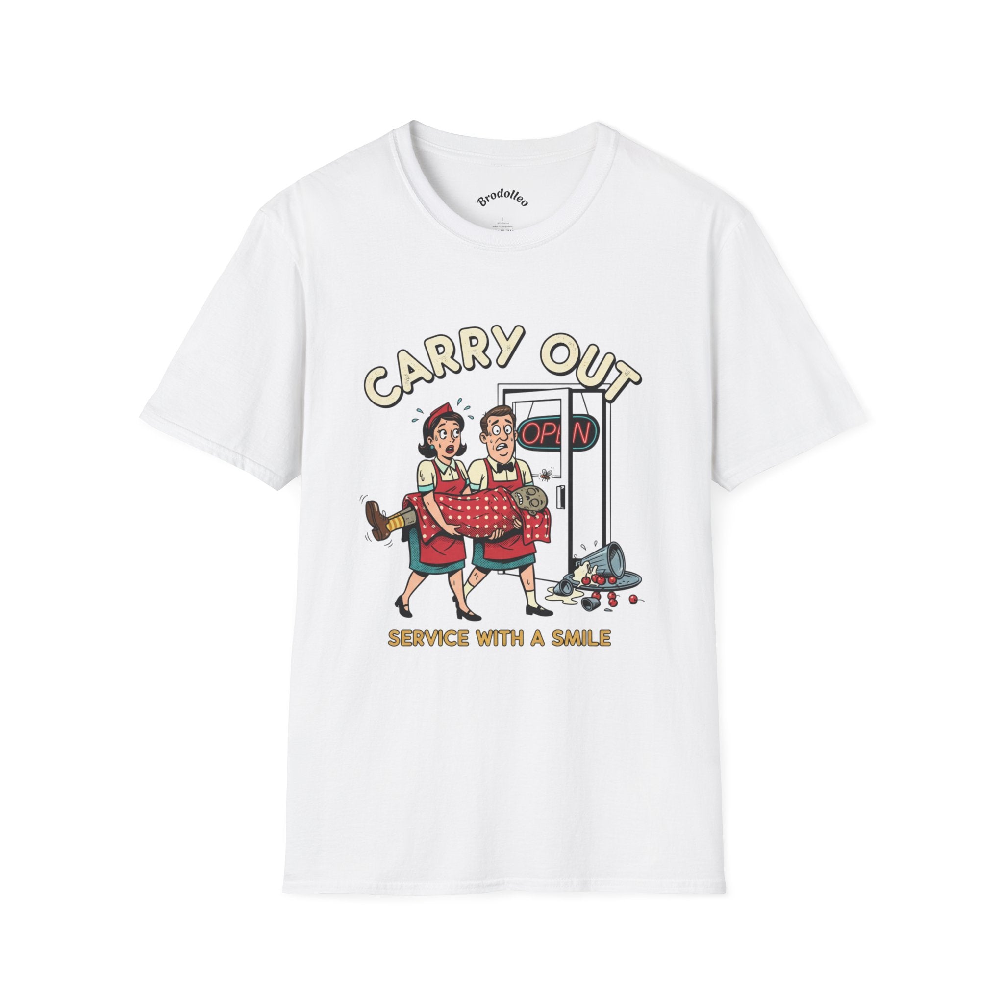 Carry Out T-Shirt — Retro 'Carry Out: Service With a Smile' Vintage Diner Tee