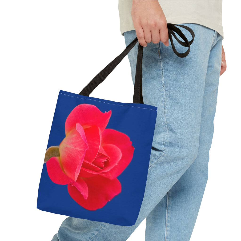 Pink Rose Floral Tote Bag – Vibrant Blue Background AOP