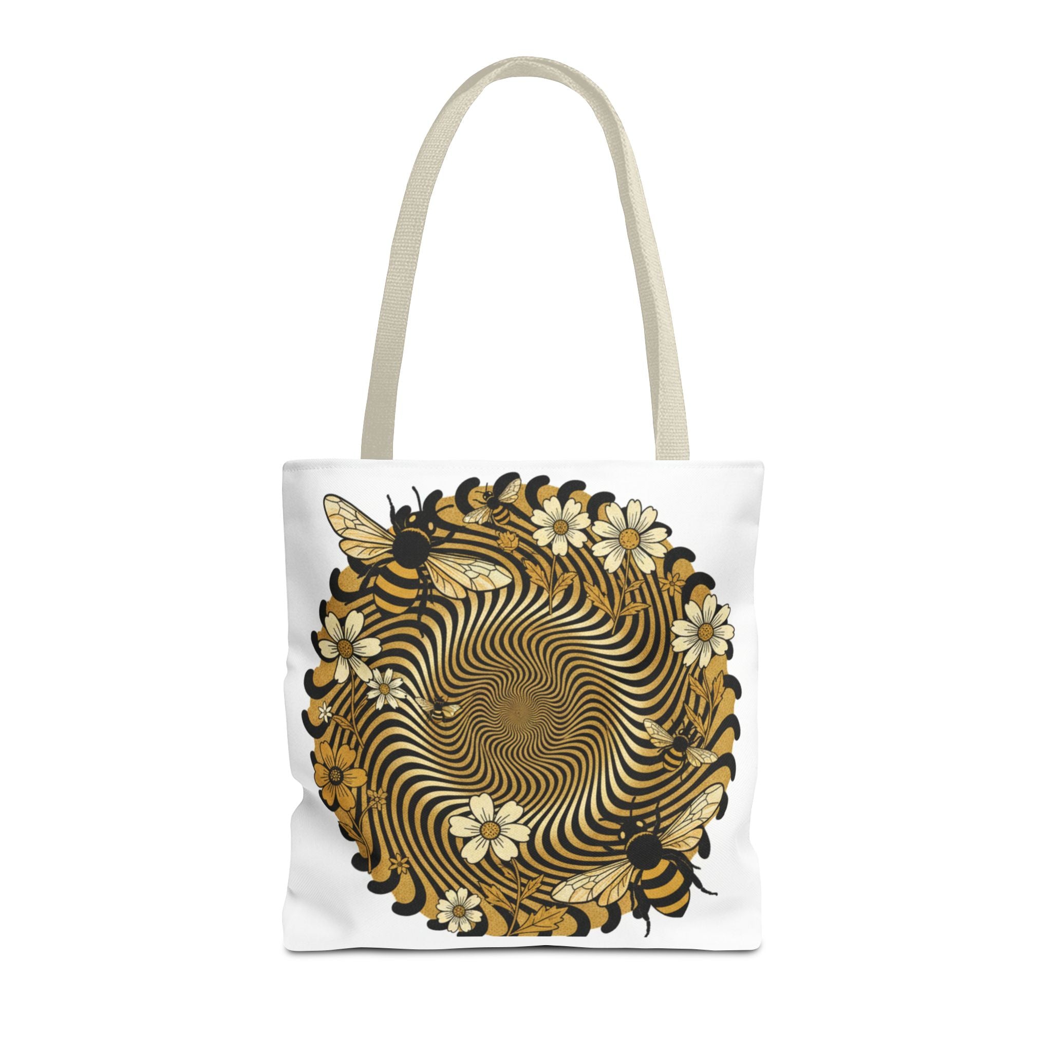 Bee Floral Spiral Tote Bag — Vintage Honeybee Floral Swirl Design