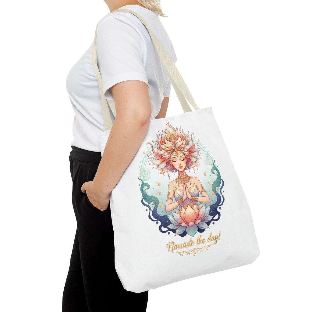 Yoga Lotus Tote Bag — "Namaste the day!" Meditation Canvas Tote