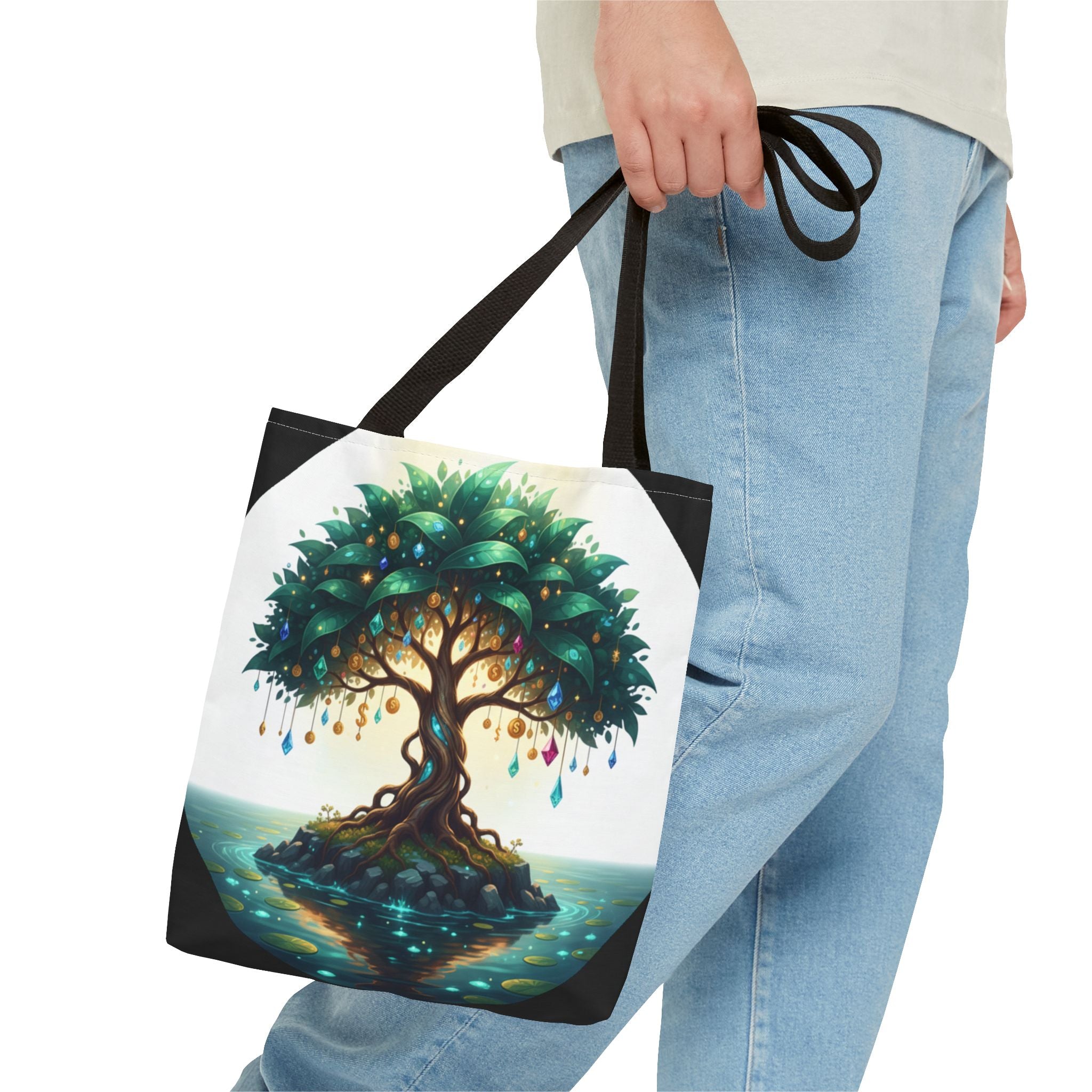 Enchanted Tree Tote Bag - Mystical Gem-Decorated Tree All-Over Print