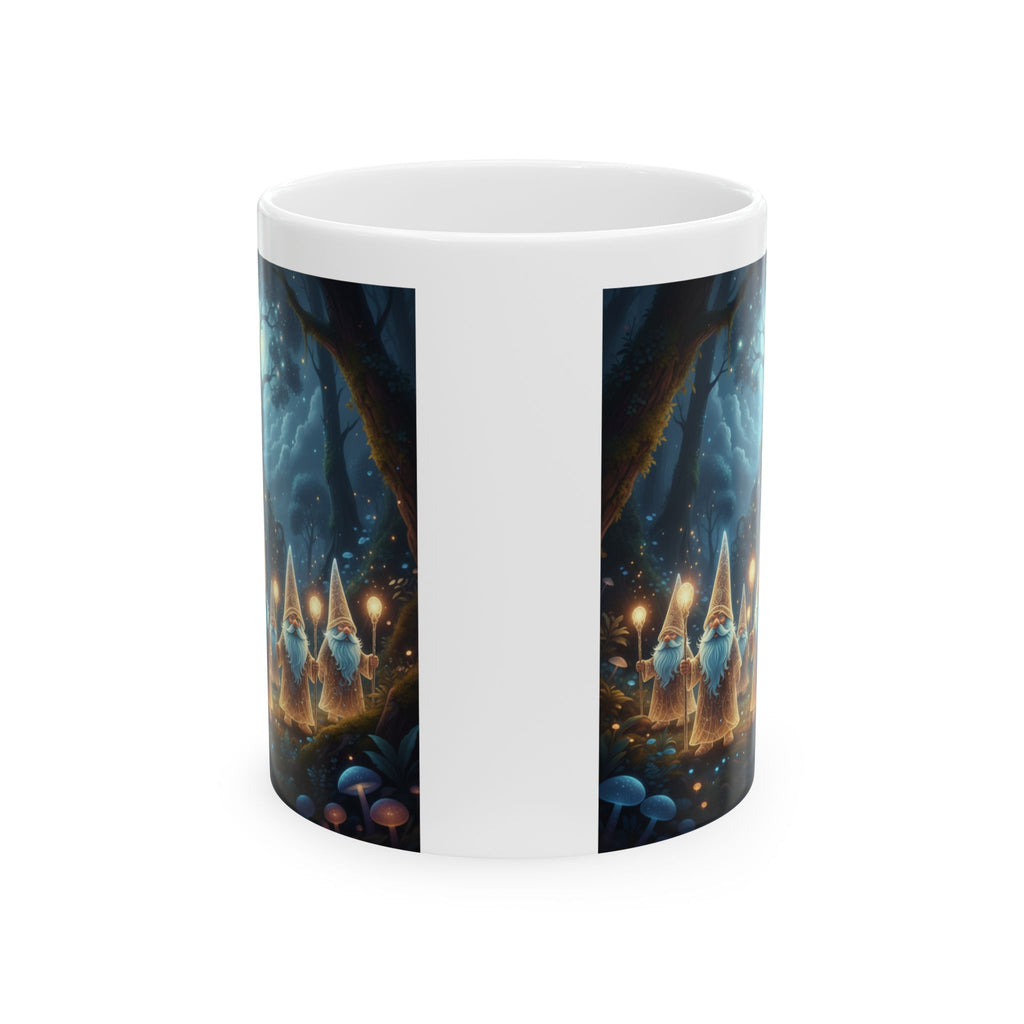 Fantasy Gnome Forest Ceramic Mug (11oz/15oz) — Whimsical Candlelight Garden Coffee Cup