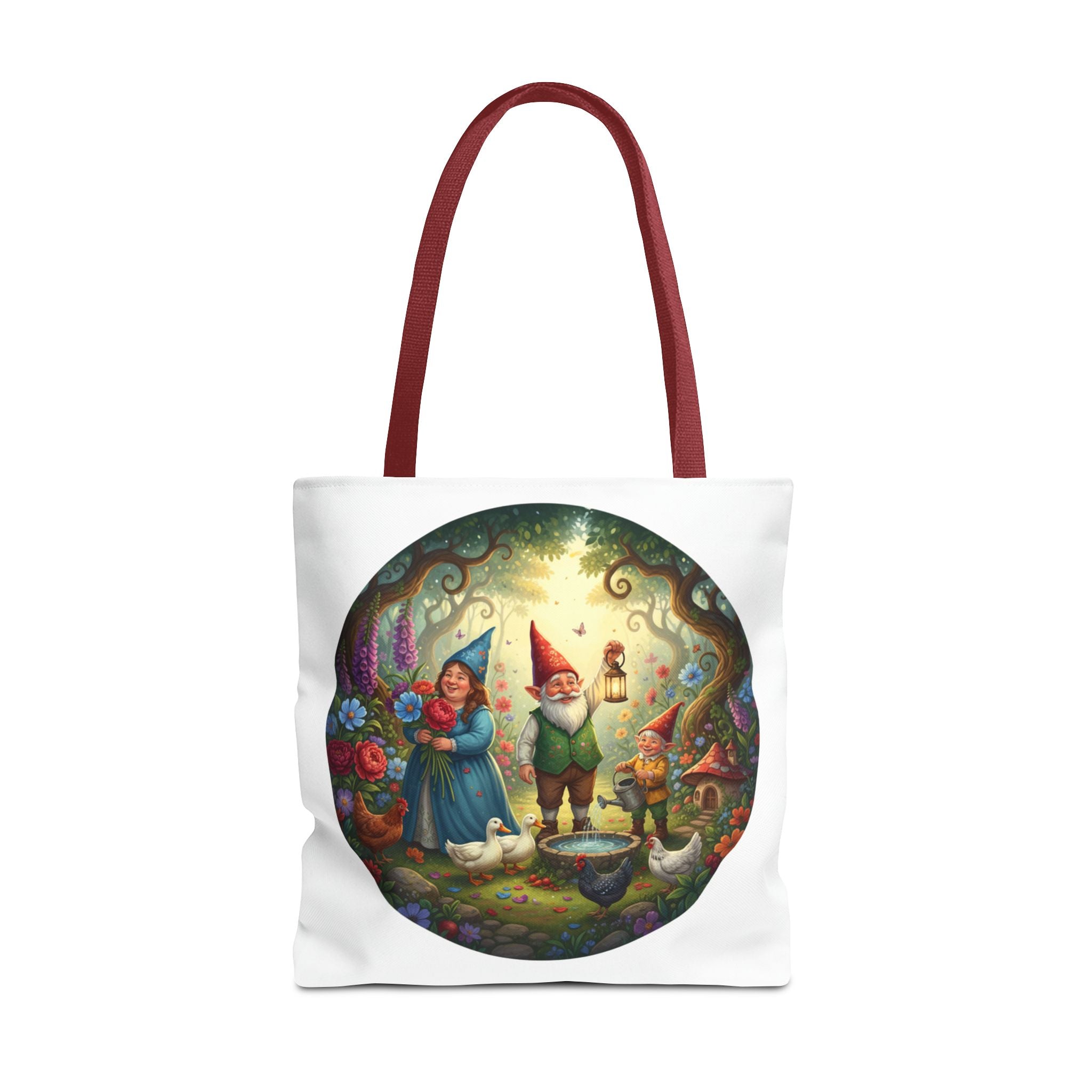Gnome Garden Tote Bag — Whimsical Fairy Tale Circle Art