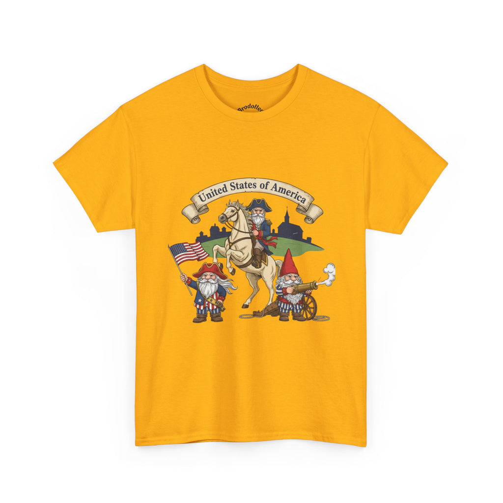 Patriotic Gnome & Horse Tee — "United States of America" Graphic T-Shirt