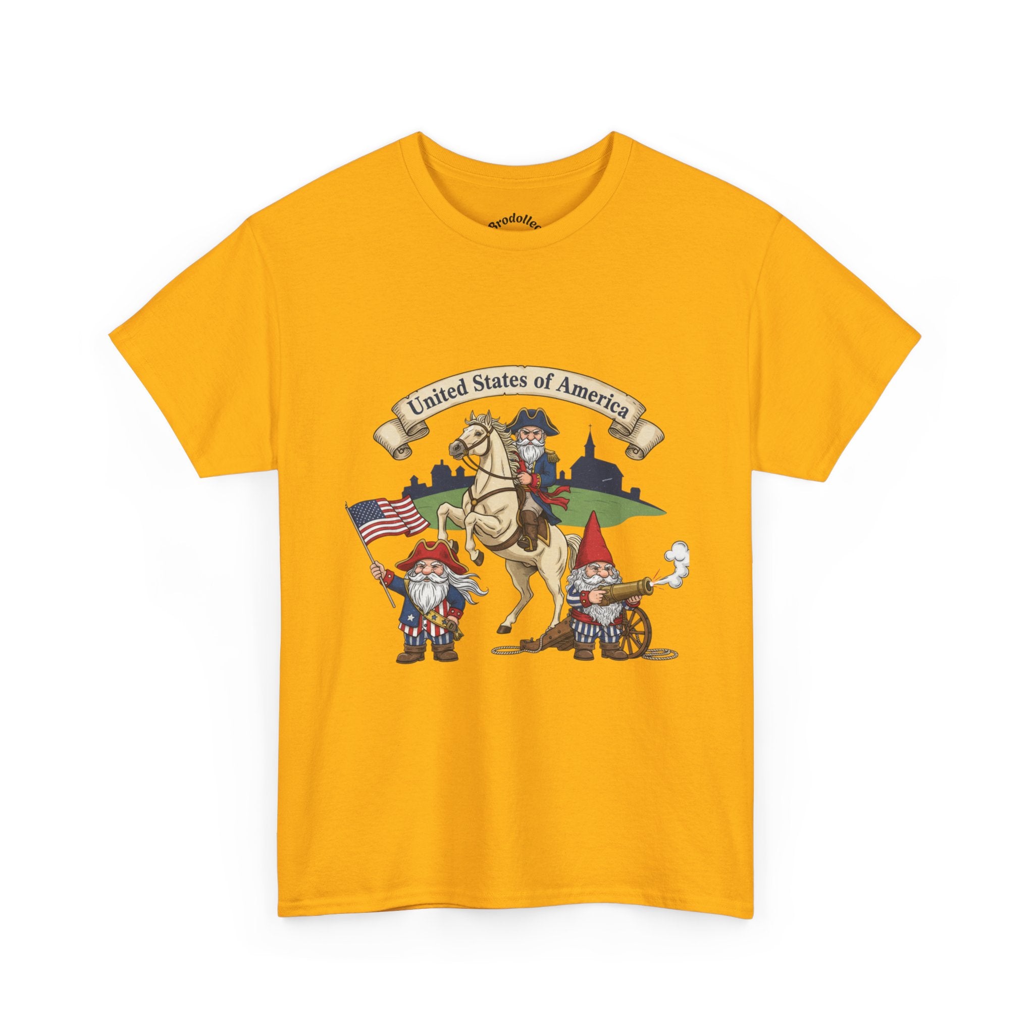 Patriotic Gnome & Horse Tee — "United States of America" Graphic T-Shirt